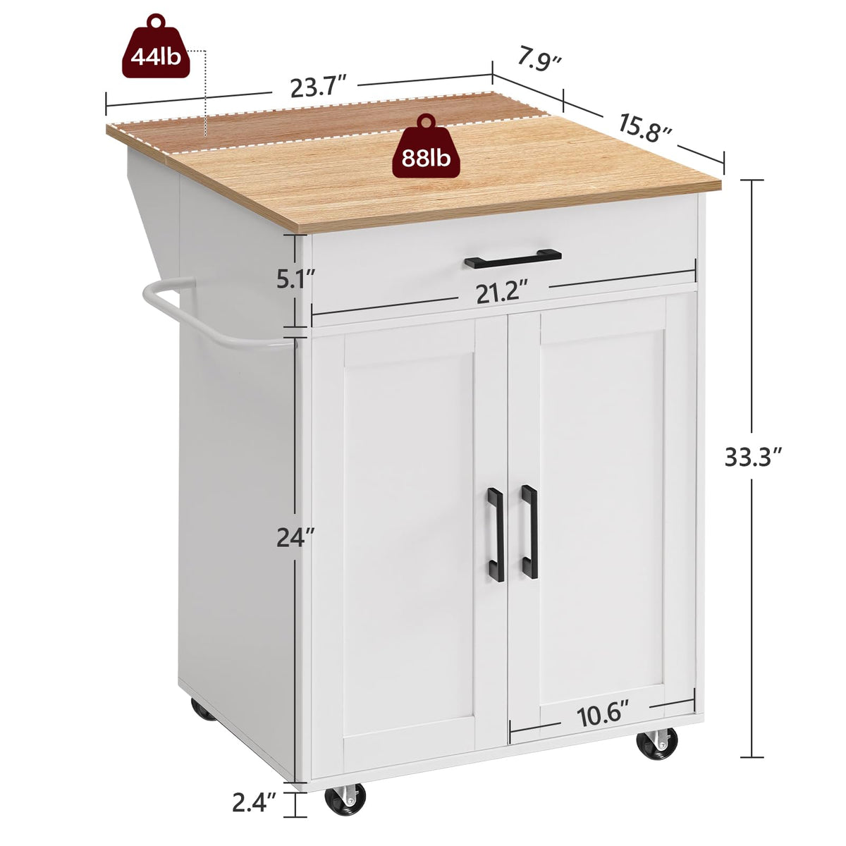 MAHANCRIS Kitchen Island on Wheels with Drop Leaf, Folding Countertop Kitchen Island Cart, Kitchen Island Table with Towel Rack, Drawer, for Kitchen, Dining Room, White and Walnut KIBZ12501
