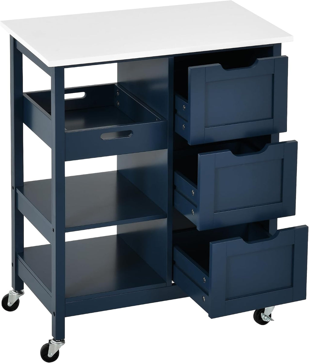 YITAHOME Small Solid Wood Top Kitchen Island Cart on Wheels with Storage