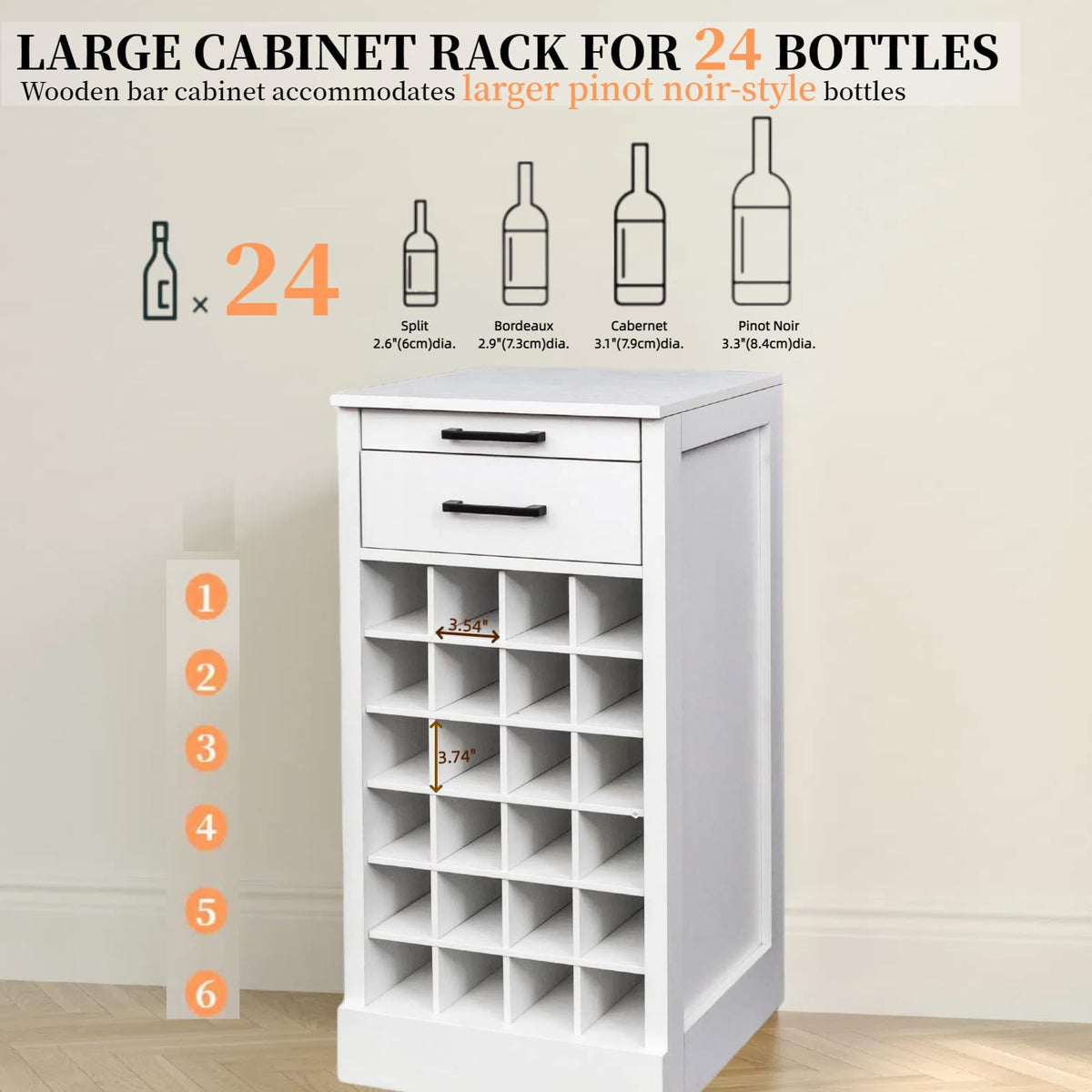 WERSMT 8-Tier Freestanding Wine Rack Wood, 32 Bottles Wine Rack Counter for Small Space, Farmhouse Stackable Modular Wine Bottle Holder Rack, White