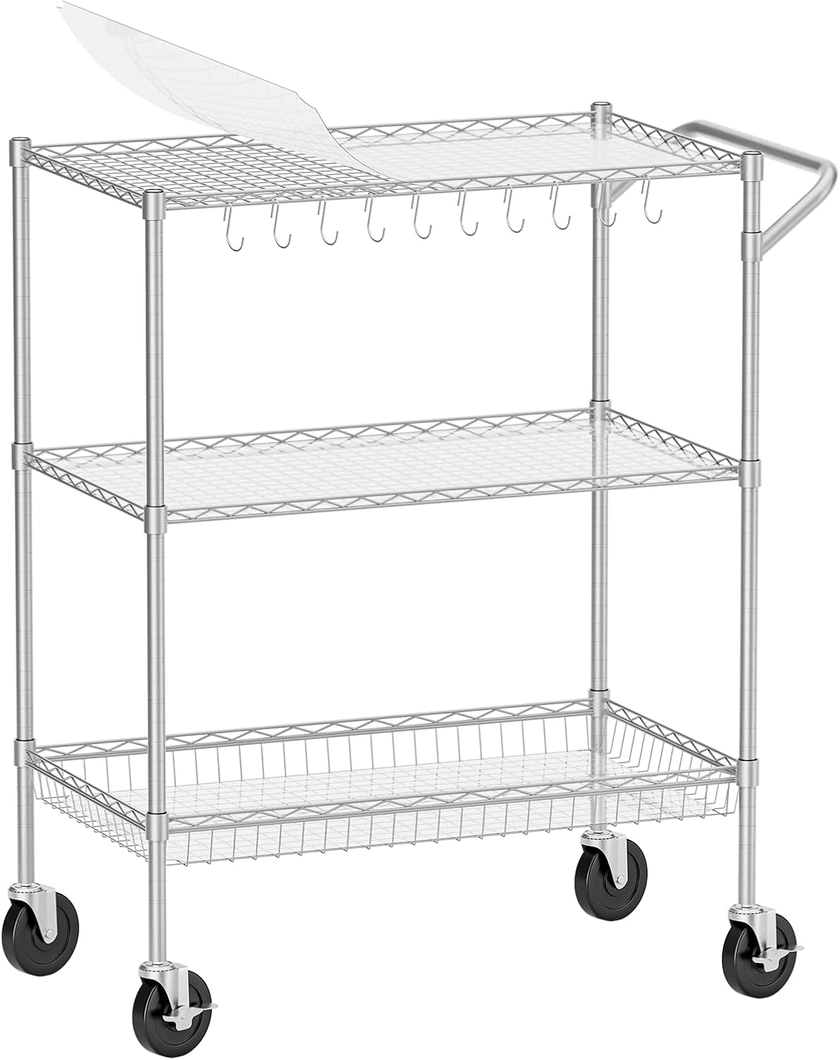 3-Tier Kitchen Storage Cart with Wheels, Rolling Utility Cart