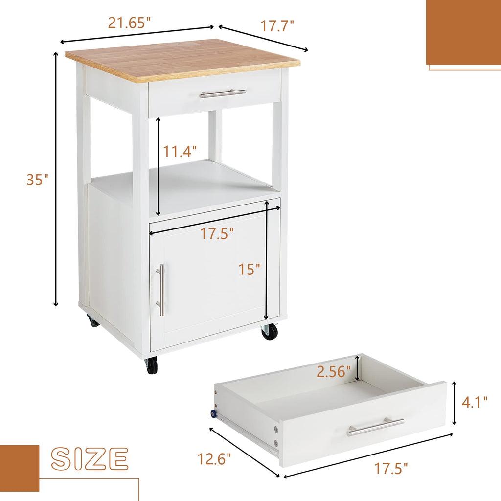 JY QAQA 26" Rolling Kitchen Island Cart on Wheels, Mobile Storage Cabinet with Adjustable Inner Shelves, Kitchen Prep Cart with Towel Rack & Lockable Casters for Small Apartment Kitchen, White