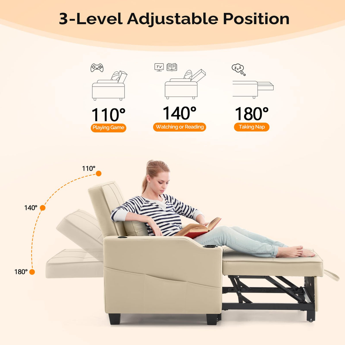 VINGLI Convertible Sleeper Chair Bed, Pull Out Sofa Couch for Living Room