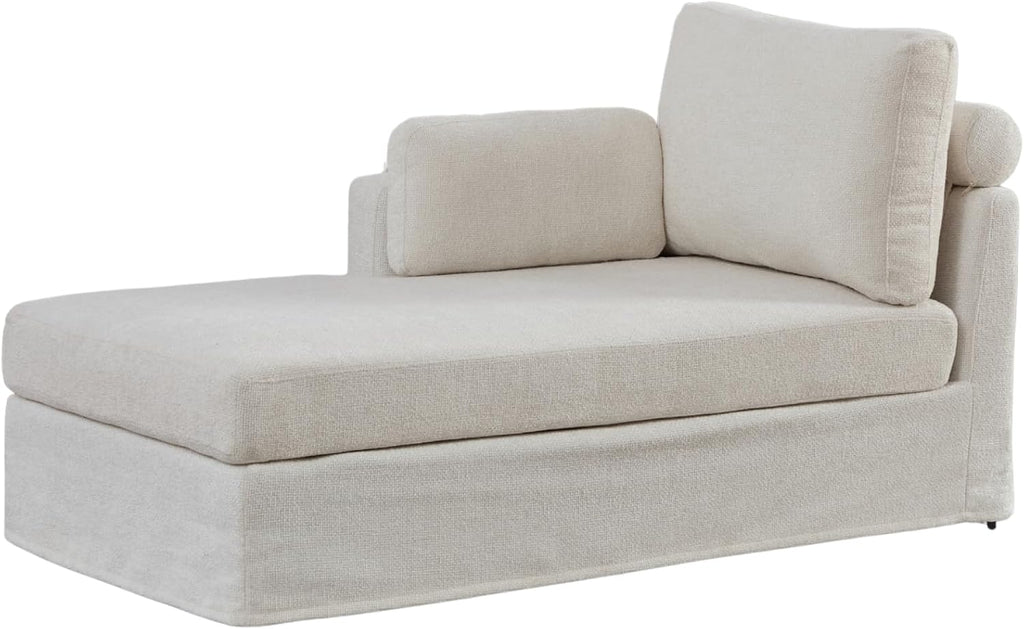 Modern 32''W Chaise Lounge with Armrest (Hold Right Arm), Indoor Recliner, Comfy Deep Seat Sleeper Chair Single Sofa Bed for Apartment, Living Room, Ivory L.