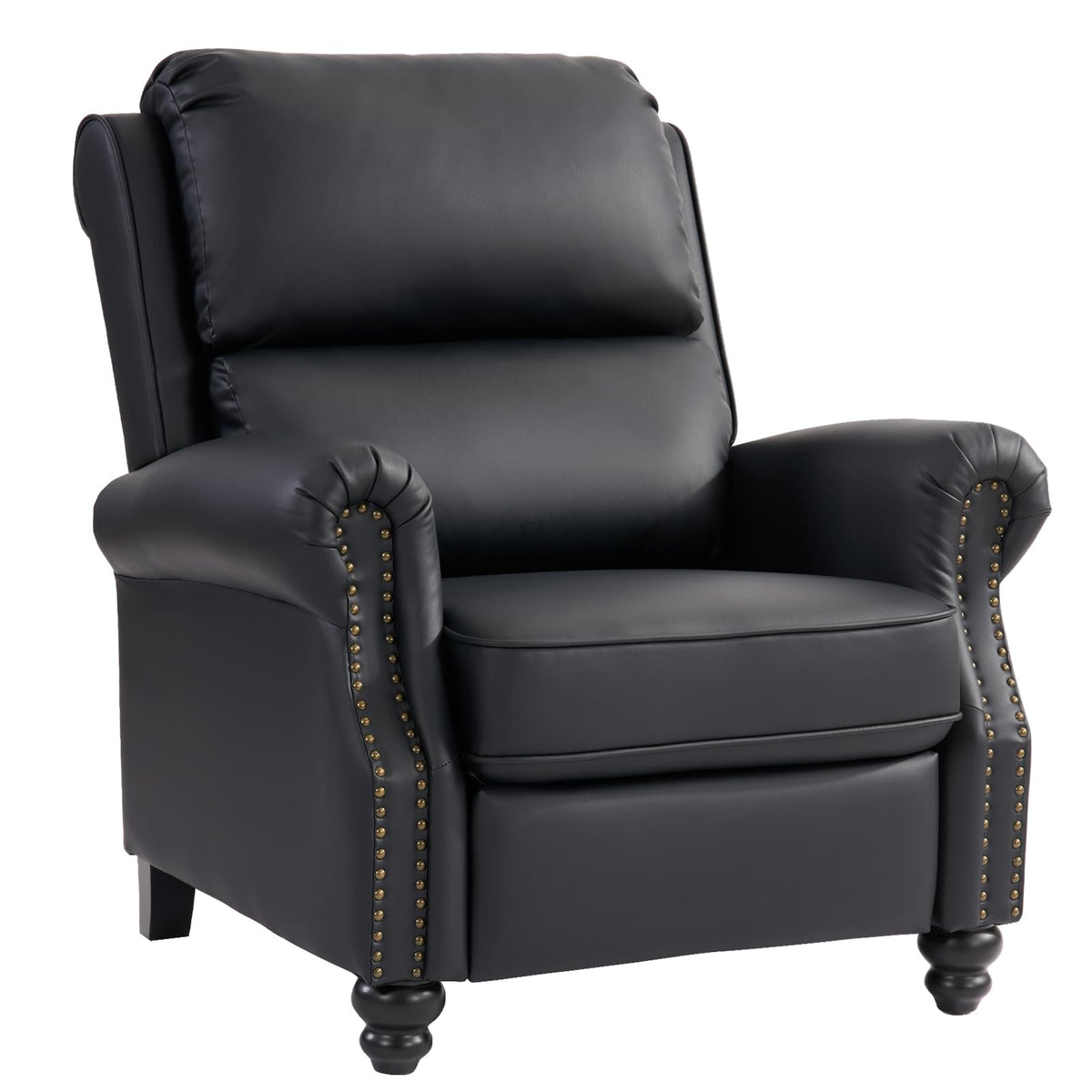 CANMOV Pushback Recliner Chair Faux Leather Armchair Push Back Recliner with Rivet Decoration Single Sofa Accent Chair for Living Room, Chocolate
