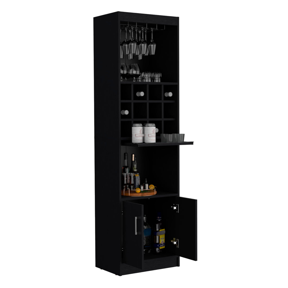 71" Modern Tall Bar Cabinet with 2 Doors Cabinet, 5-Tier Bistro Organizer with 12-Bottle Wine Rack & 12 Stemware Slots, Versatile Liquor Cabinets with Pull-Out Tray for Bar Kitchen Living Room,White
