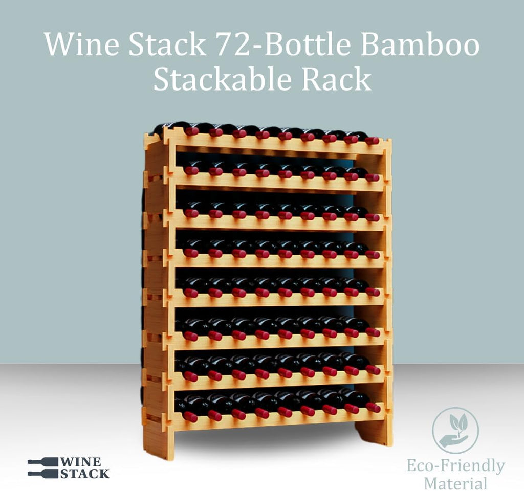 72 Bottle Bamboo Stackable Freestanding Wine Rack, No Tools Assembly, Durable, Wine and Liquor Bottle Storage for Small Spaces