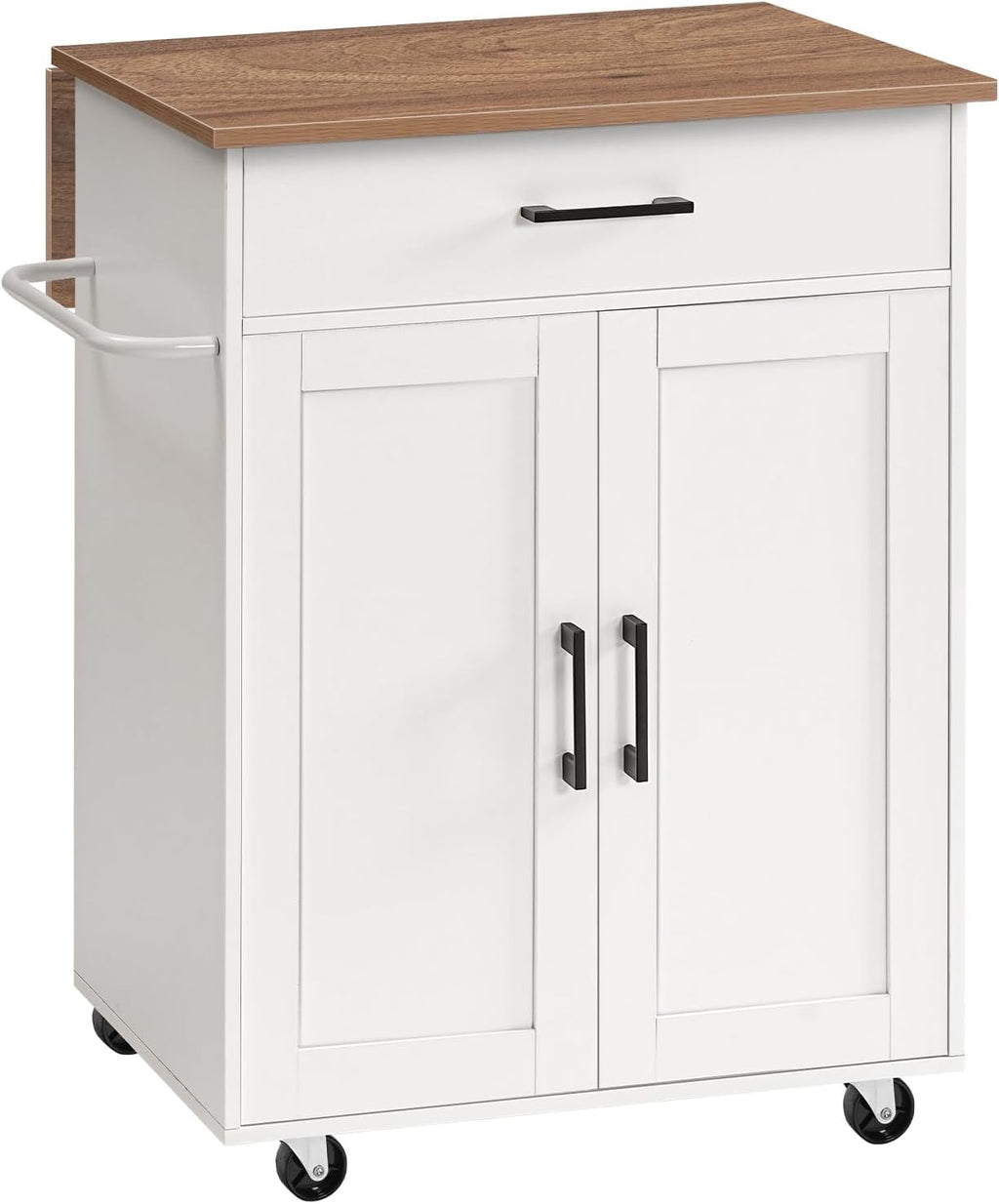 MAHANCRIS Kitchen Island on Wheels with Drop Leaf, Folding Countertop Kitchen Island Cart, Kitchen Island Table with Towel Rack, Drawer, for Kitchen, Dining Room, White and Walnut KIBZ12501