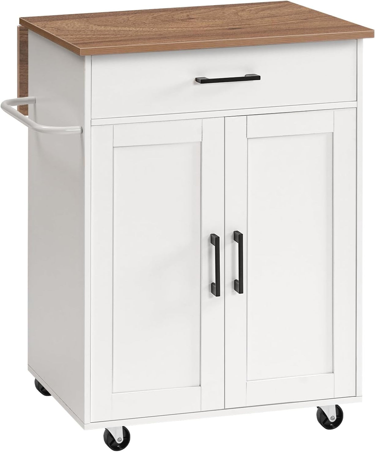 MAHANCRIS Kitchen Island on Wheels with Drop Leaf, Folding Countertop Kitchen Island Cart, Kitchen Island Table with Towel Rack, Drawer, for Kitchen, Dining Room, White and Walnut KIBZ12501