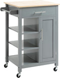 HOMCOM Kitchen Island Cart, Rolling Kitchen Island, Wood Top, Gray