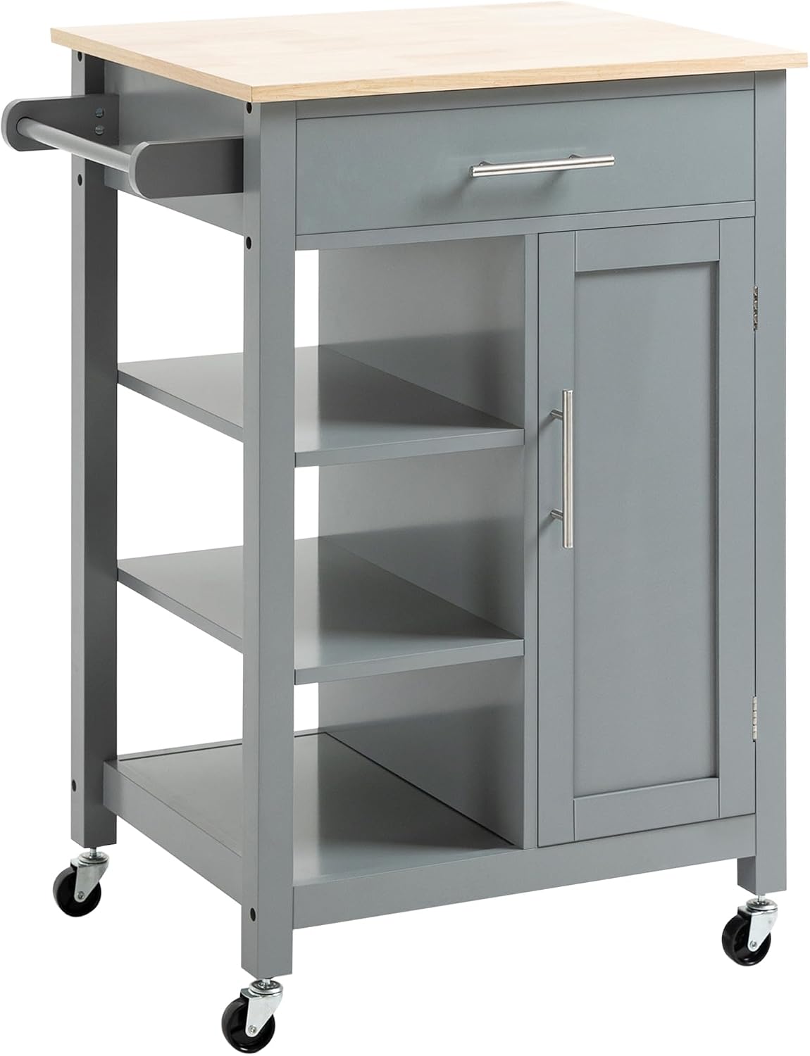 HOMCOM Kitchen Island Cart, Rolling Kitchen Island, Wood Top, Gray
