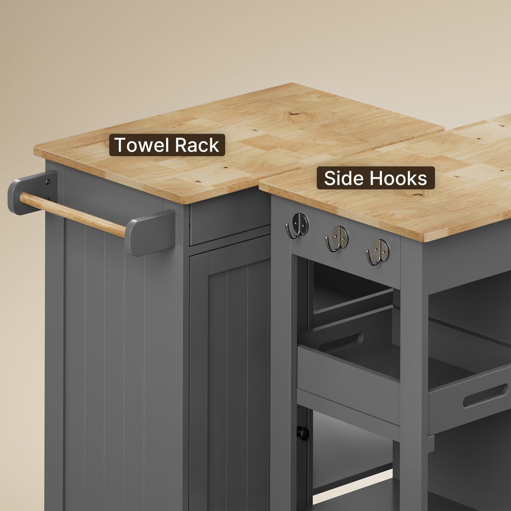 Gizoon Kitchen Island Cart with Storage Cabinet & Removable Tray
