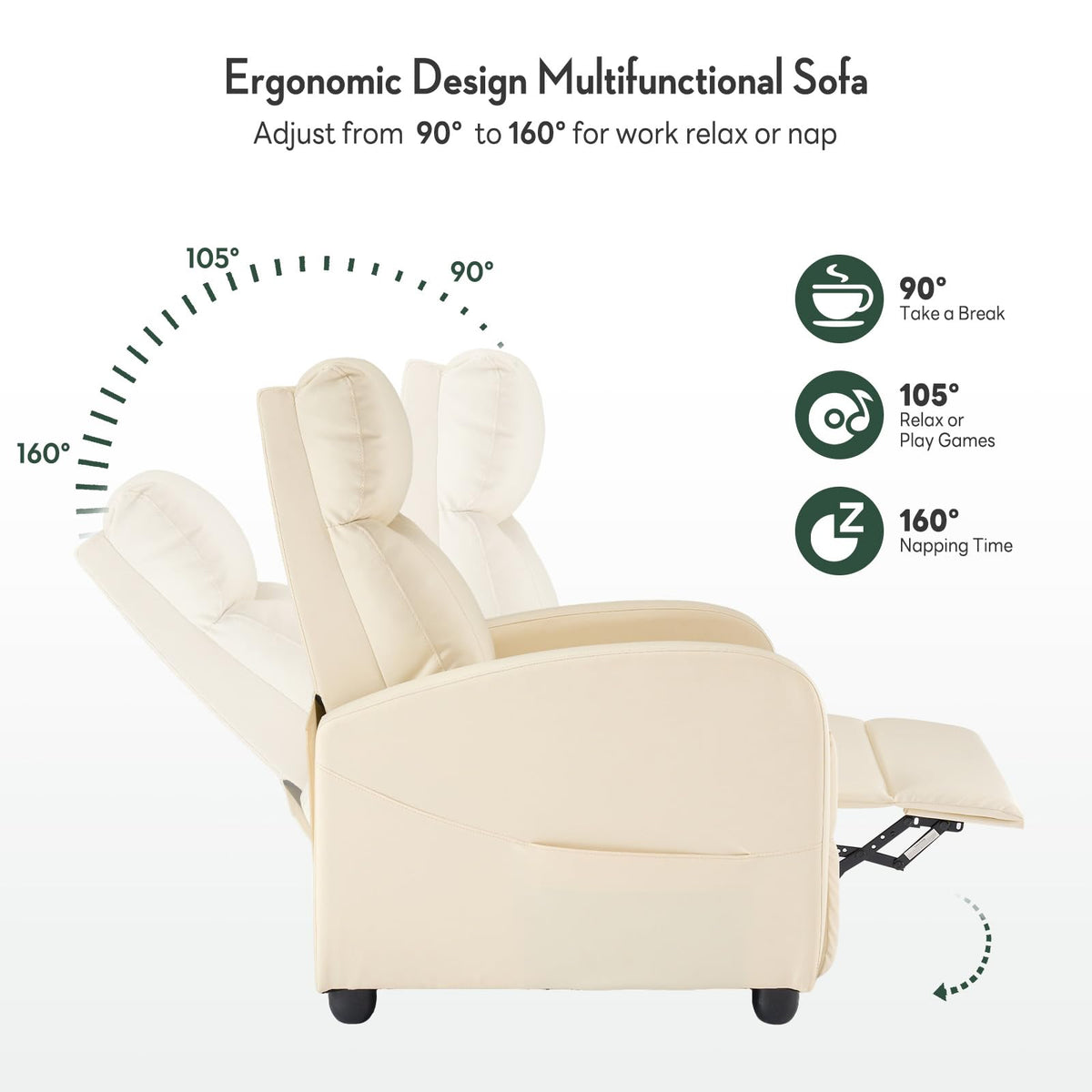 Massage Recliner Chair, Recliner Sofa Fabric for Adults, Recliners Home Theater Seating with Lumbar Support, Reclining Sofa Chair for Living Room, Ink