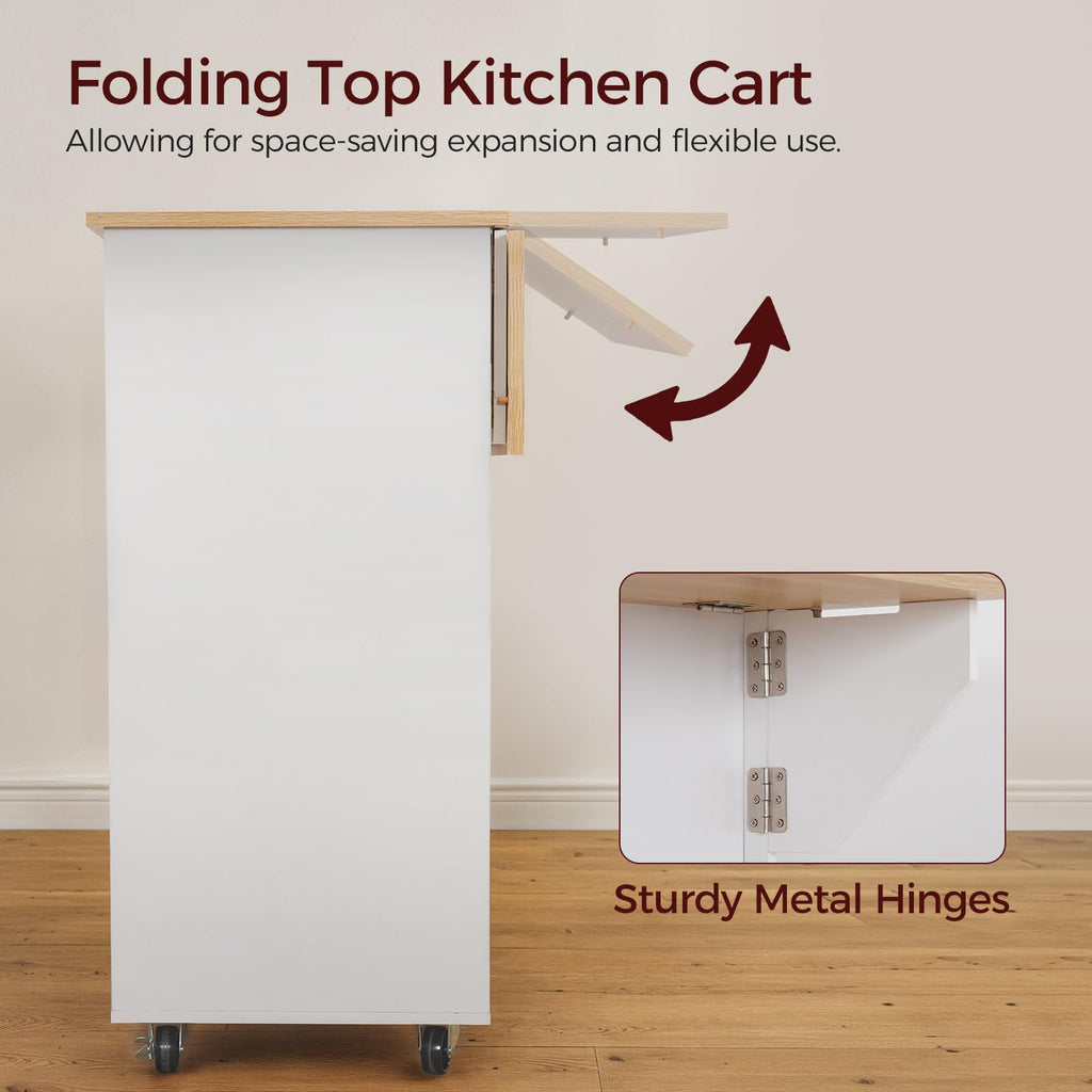 MAHANCRIS Kitchen Island on Wheels with Drop Leaf, Folding Countertop Kitchen Island Cart, Kitchen Island Table with Towel Rack, Drawer, for Kitchen, Dining Room, White and Walnut KIBZ12501