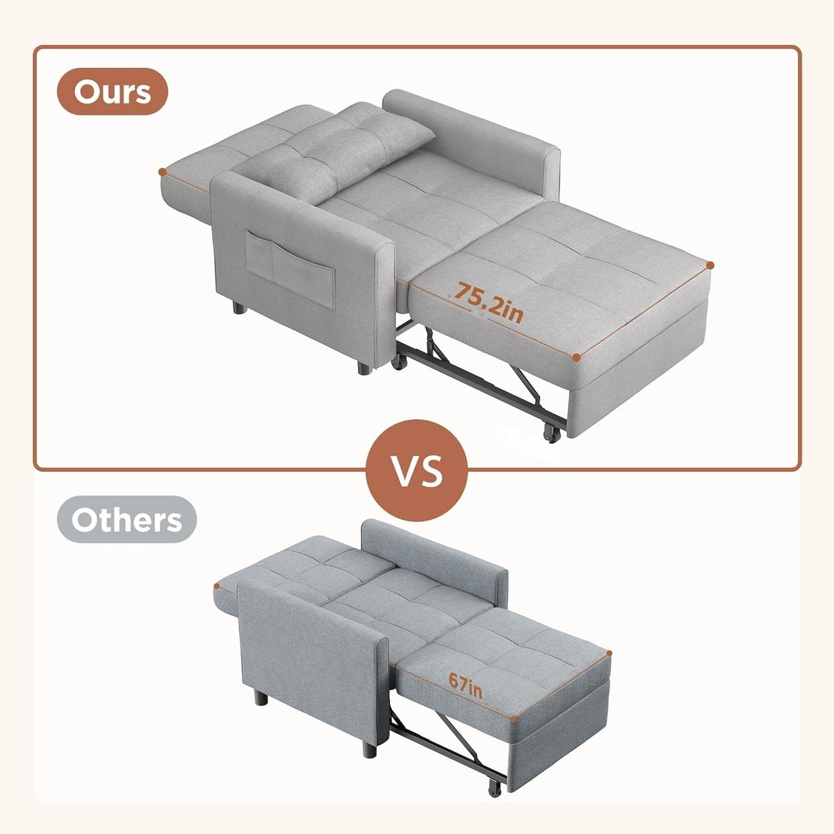 Aiho 3-in-1 Sleeper Chair Bed Convertible Sofa, Dark Gray