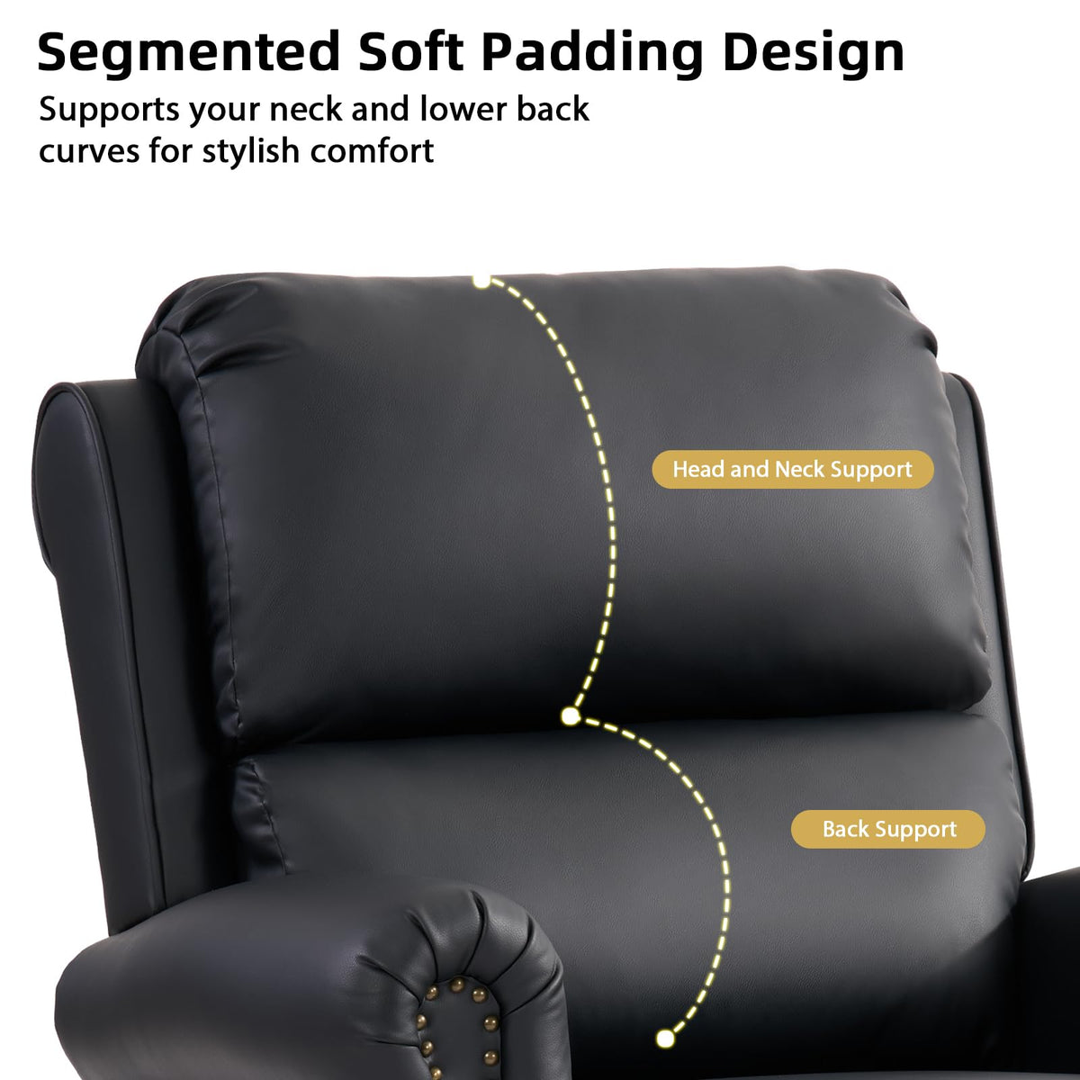 CANMOV Pushback Recliner Chair Faux Leather Armchair Push Back Recliner with Rivet Decoration Single Sofa Accent Chair for Living Room, Chocolate