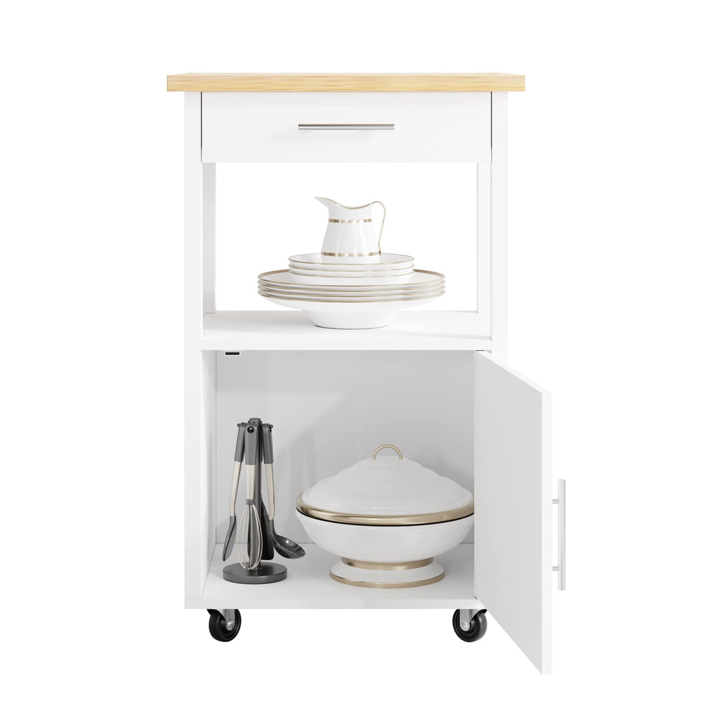 JY QAQA 26" Rolling Kitchen Island Cart on Wheels, Mobile Storage Cabinet with Adjustable Inner Shelves, Kitchen Prep Cart with Towel Rack & Lockable Casters for Small Apartment Kitchen, White