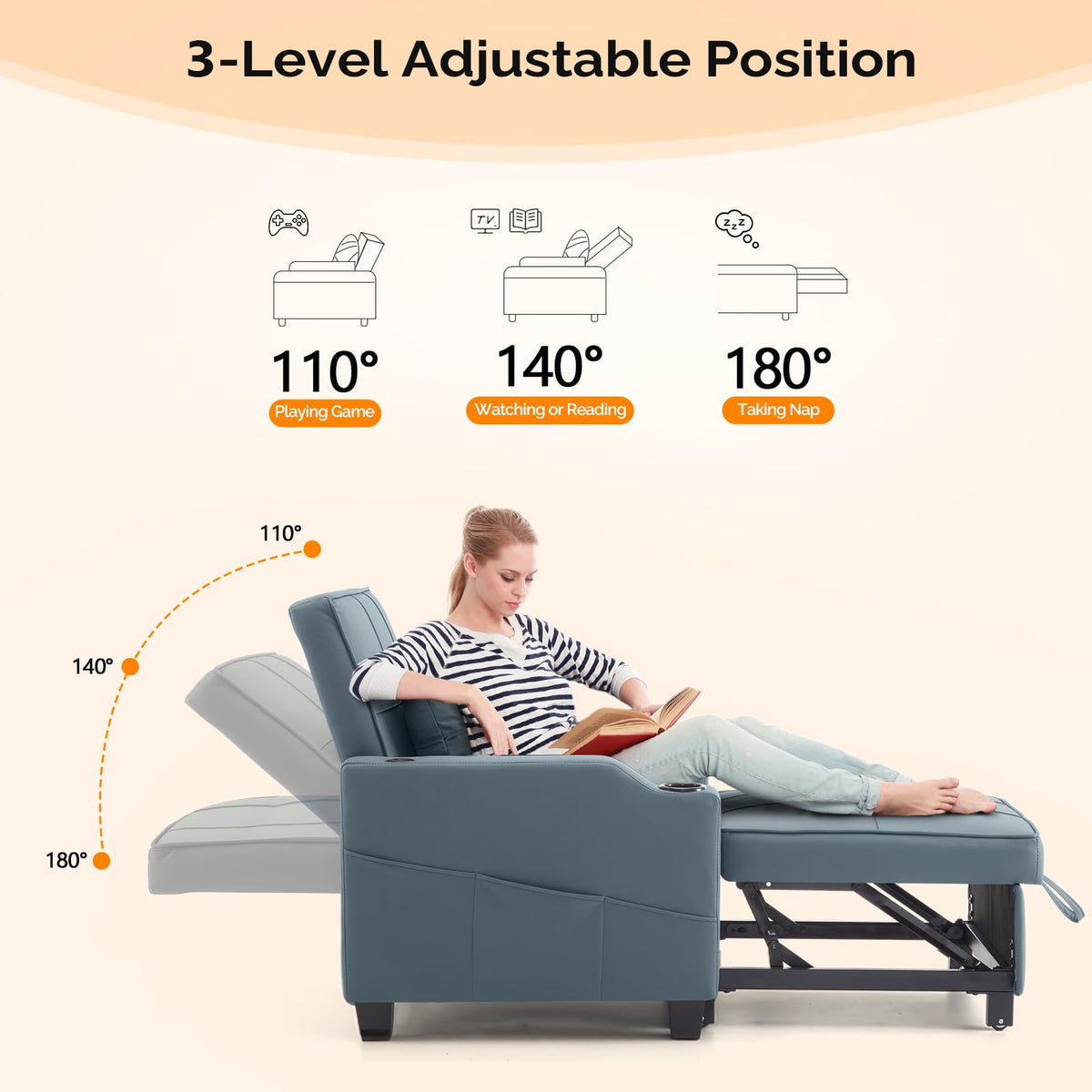 VINGLI Convertible Sleeper Chair Bed, Pull Out Sofa Couch for Living Room