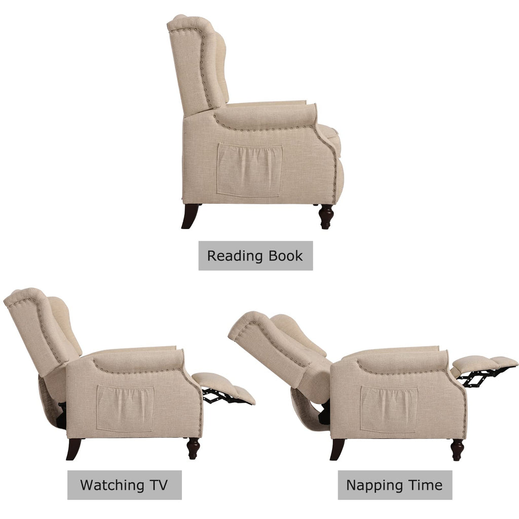 Wingback Recliner Chair - Tufted Arm Chair Recliner - Fabric Push Back Single Sofa for Living Room Adjustable Backrest (Blue Floral)