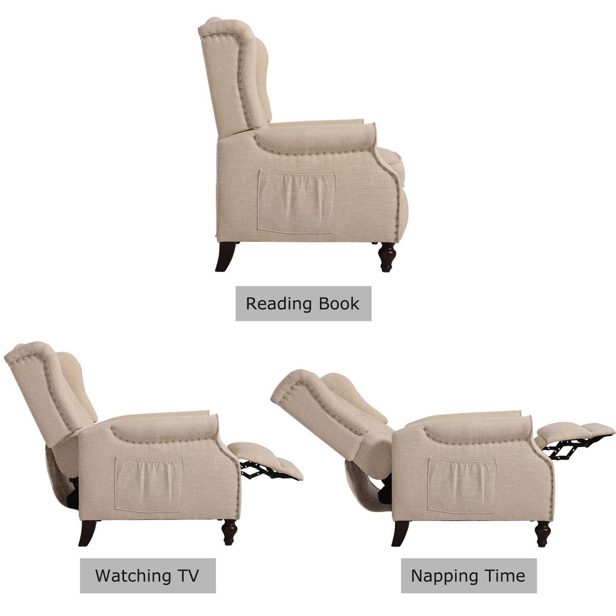Wingback Recliner Chair - Tufted Arm Chair Recliner - Fabric Push Back Single Sofa for Living Room Adjustable Backrest (Blue Floral)