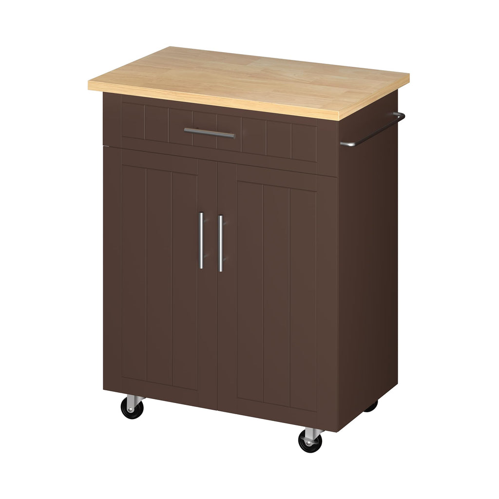 JY QAQA 26" Rolling Kitchen Island Cart on Wheels, Mobile Storage Cabinet with Adjustable Inner Shelves, Kitchen Prep Cart with Towel Rack & Lockable Casters for Small Apartment Kitchen, White