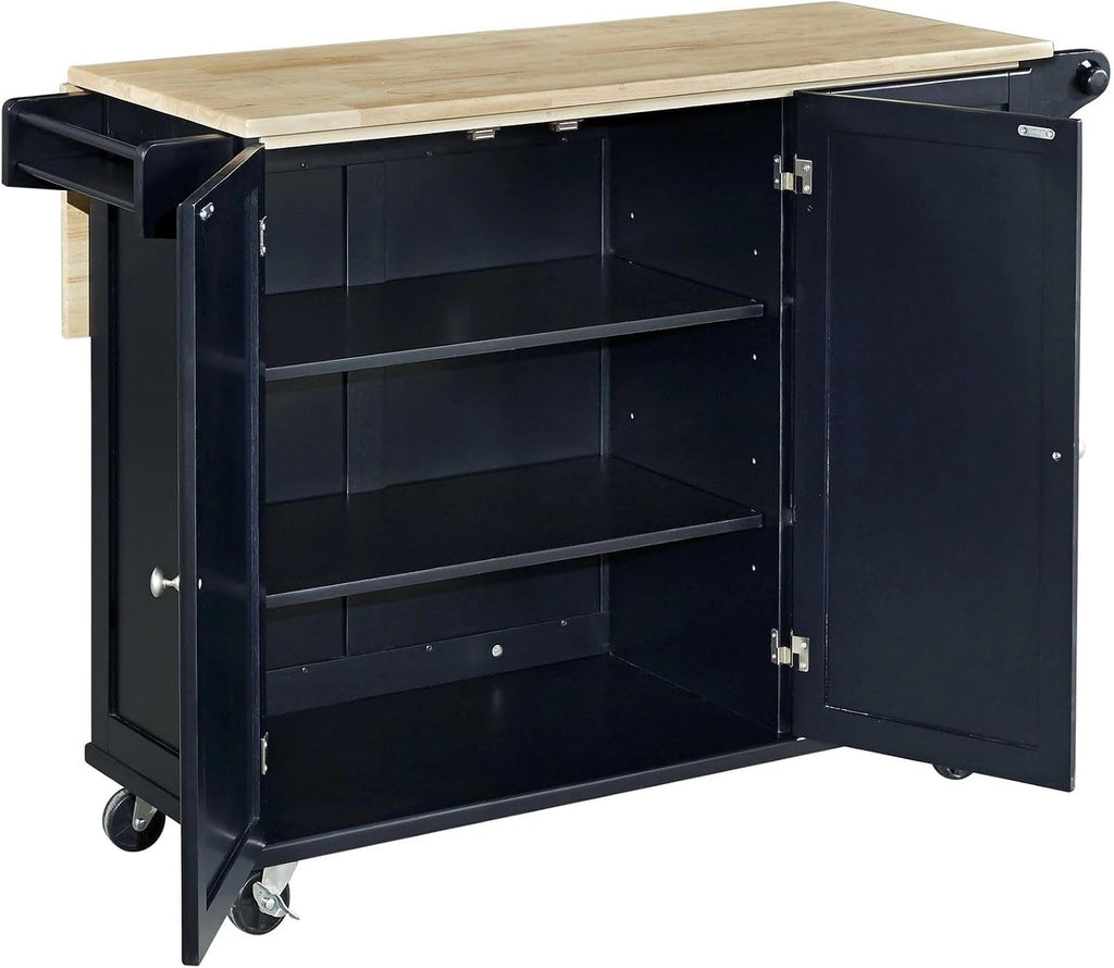 Homestyles Dolly Madison Black Mobile Kitchen Island Cart with Wood Drop Leaf Breakfast Bar
