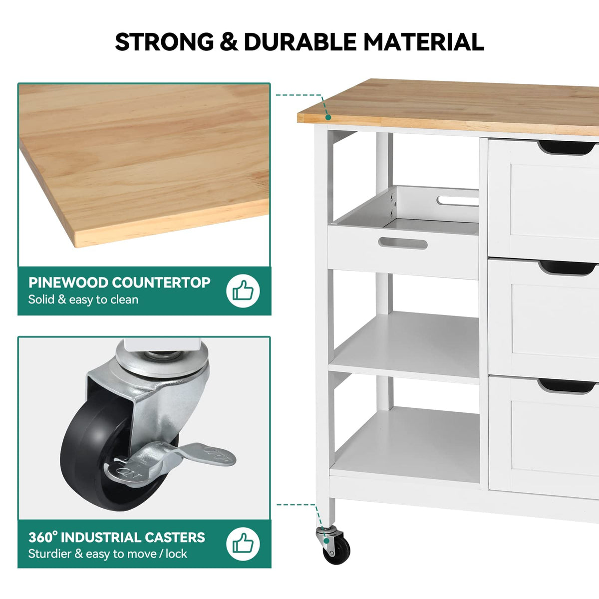 YITAHOME Small Solid Wood Top Kitchen Island Cart on Wheels with Storage