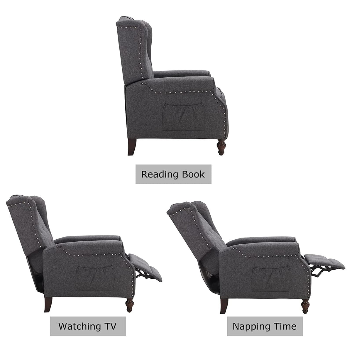 Wingback Recliner Chair - Tufted Arm Chair Recliner - Fabric Push Back Single Sofa for Living Room Adjustable Backrest (Blue Floral)