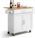 VEVOR Kitchen Island Cart with Storage, 42.28 in Wide Mobile Rolling Storage Island on Swivel Wheels, with Drawer, Storage Cabinet, Drop Leaf, Spice Rack, Table for Home Dining Room, White