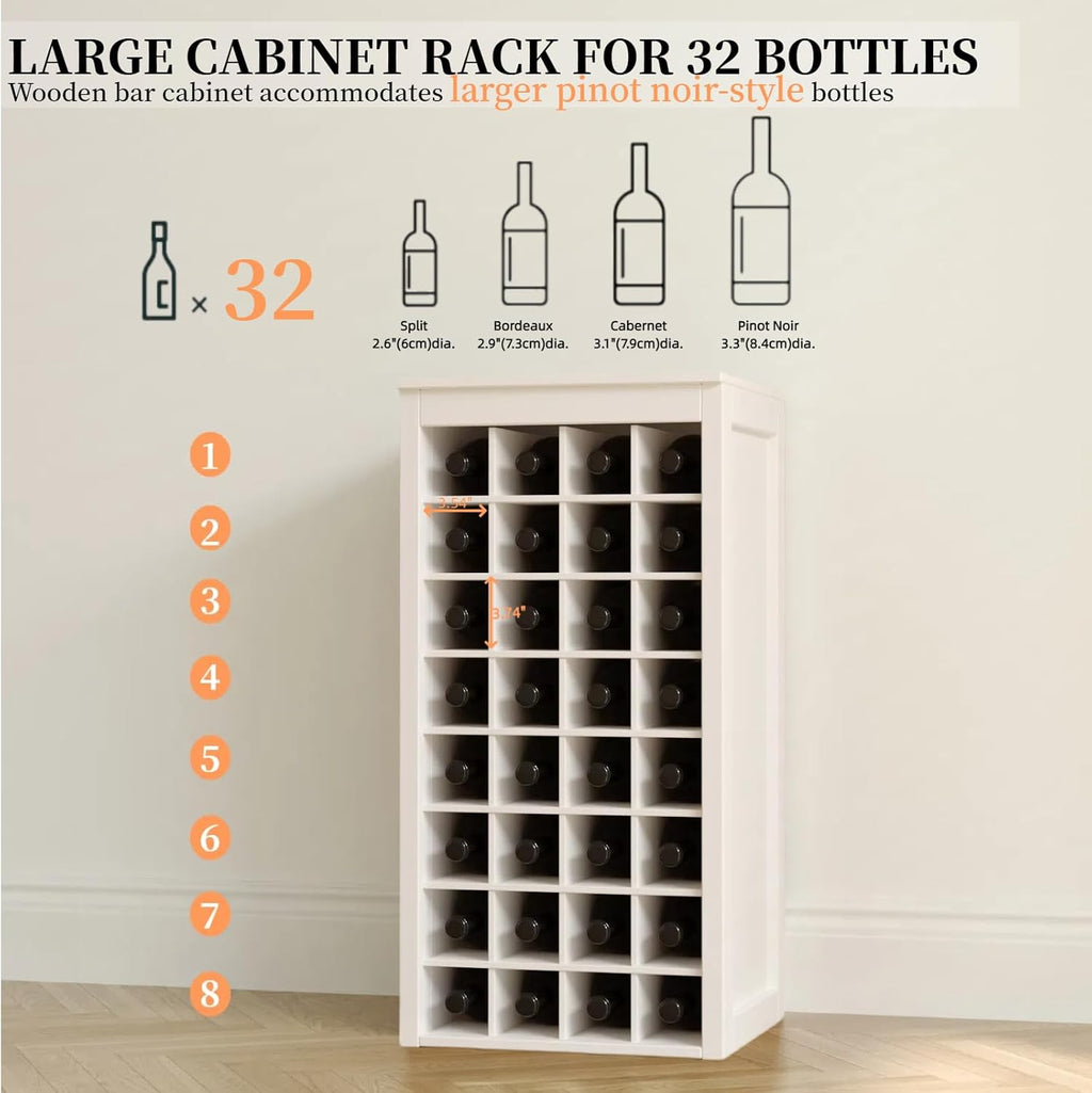WERSMT 8-Tier Freestanding Wine Rack Wood, 32 Bottles Wine Rack Counter for Small Space, Farmhouse Stackable Modular Wine Bottle Holder Rack, White