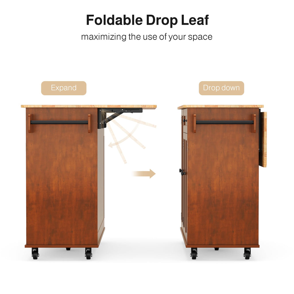 Ahomly Rolling Kitchen Island with Storage, Drop Leaf and Drawer, White