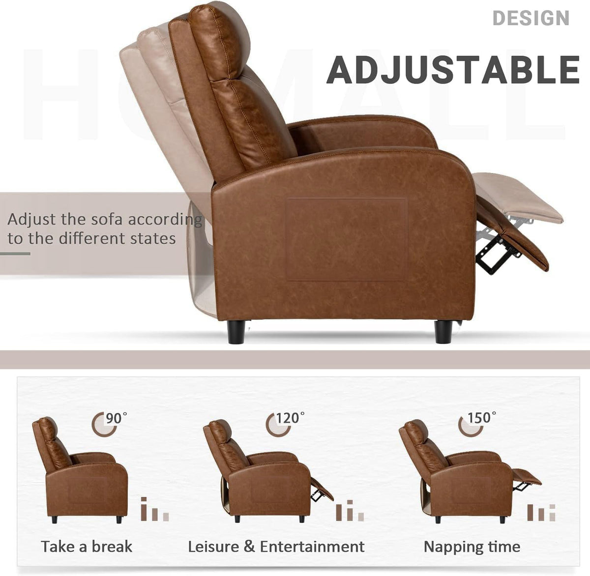 Homall Recliner Chair, Recliner Sofa PU Leather for Adults, Black Recliners