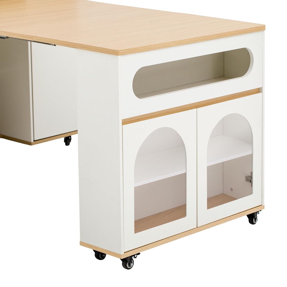 Extendable Dining Table with Folding Tabletop & Power Outlet, Modern Kitchen Island Sideboard with Wheels, Hidden Drawers & USB Charging, Sturdy Buffet Table for Small Spaces (Black)