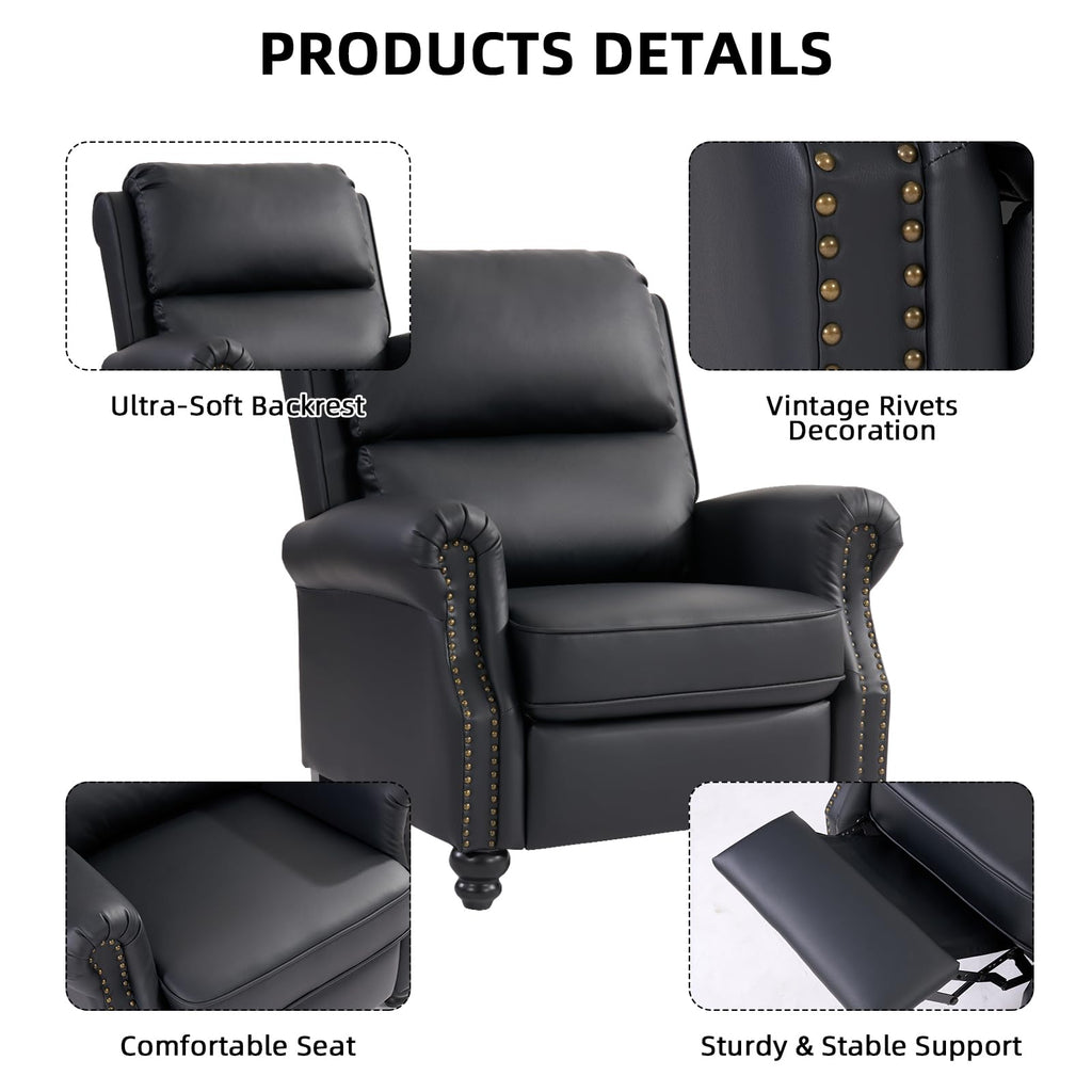 CANMOV Pushback Recliner Chair Faux Leather Armchair Push Back Recliner with Rivet Decoration Single Sofa Accent Chair for Living Room, Chocolate