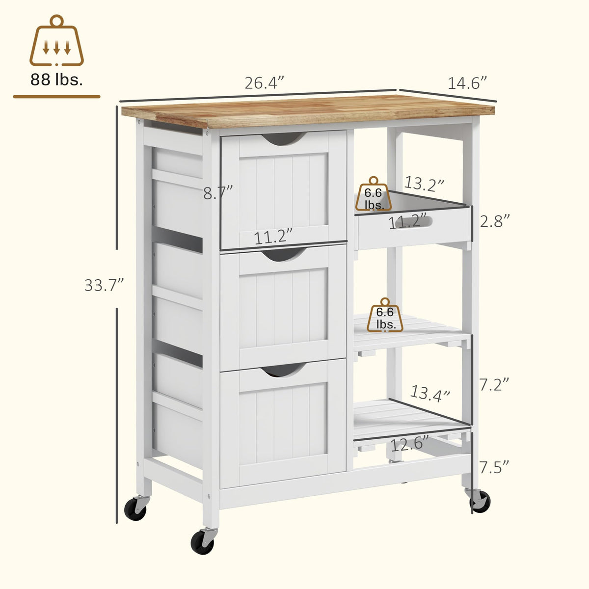 HOMCOM Kitchen Island Cart, Rolling Kitchen Island, Wood Top, Gray