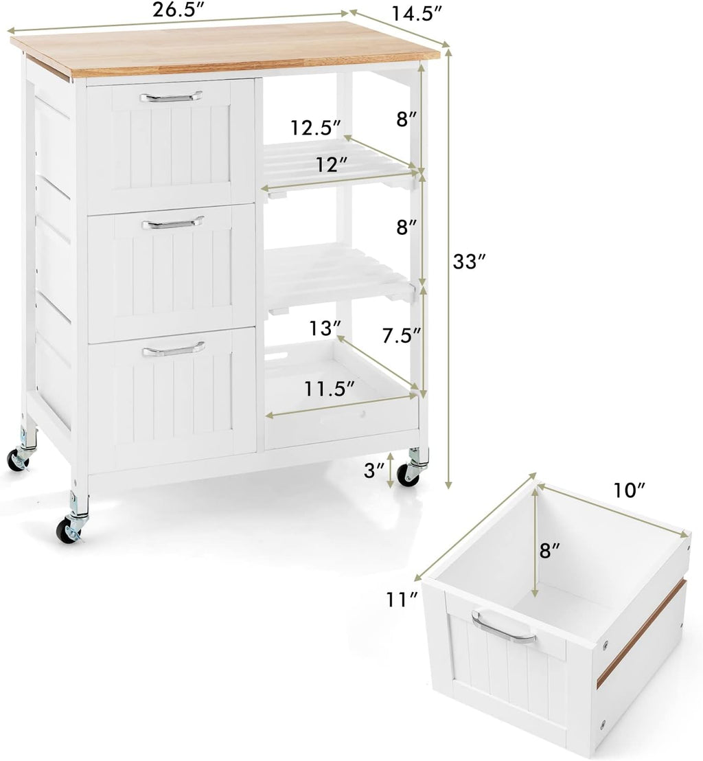 COSTWAY Kitchen Storage Island Cart on Wheels, Kitchen Rolling Trolley Cart