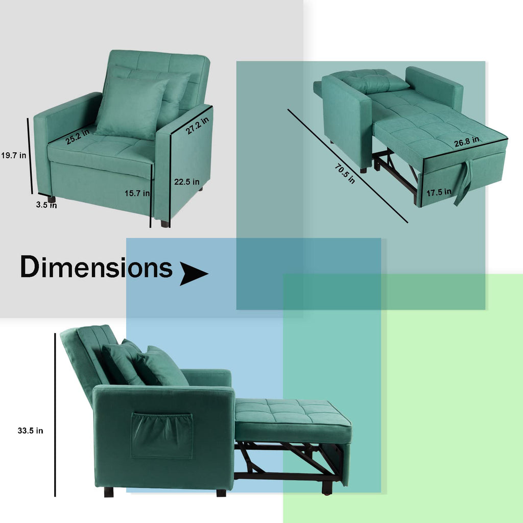 Polar Aurora Sofa Bed Chair 3-in-1 Convertible Chair Bed, Lounger Sleeper Chair, Single Recliner for Small Space with Adjustable Backrest (Light Grey)
