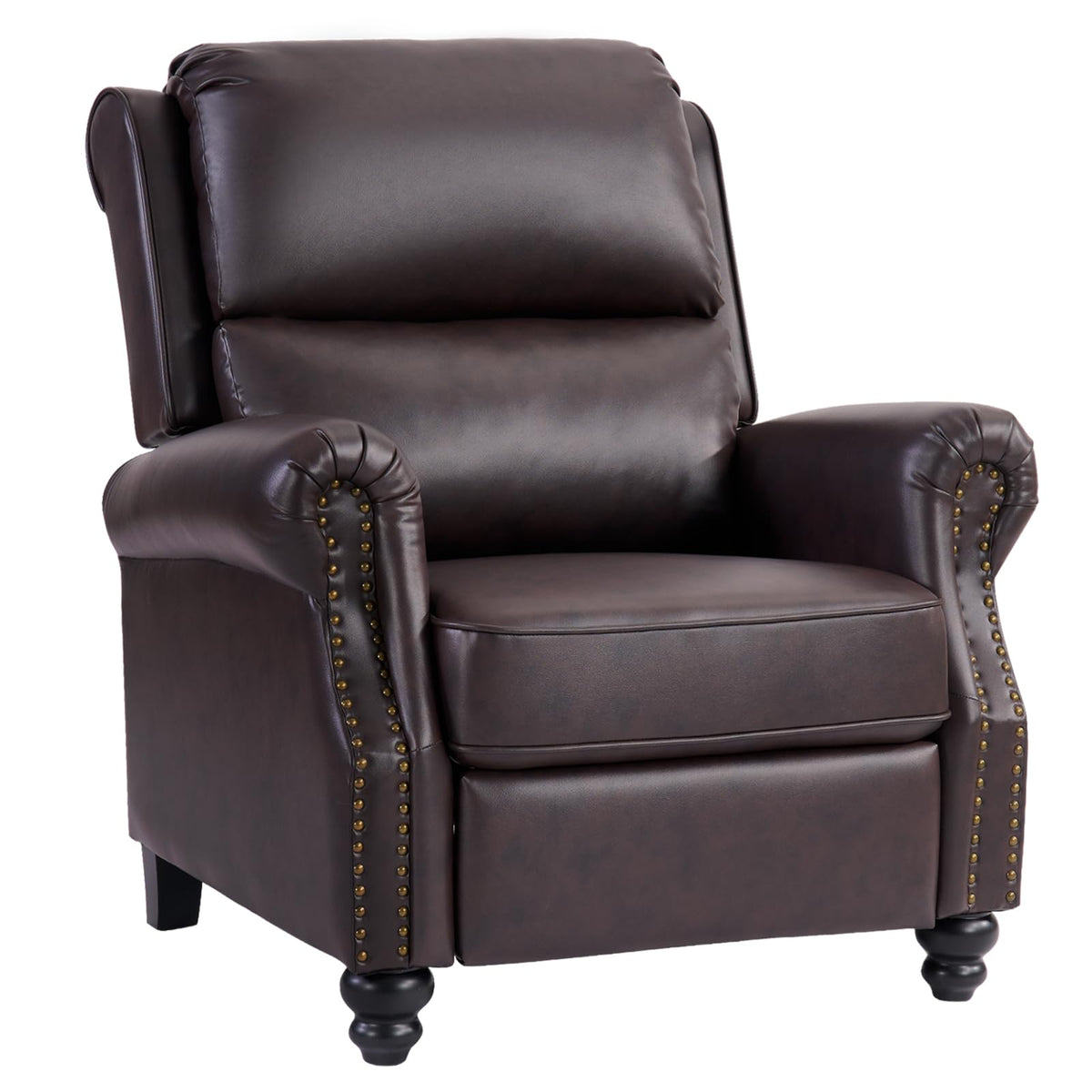 CANMOV Pushback Recliner Chair Faux Leather Armchair Push Back Recliner with Rivet Decoration Single Sofa Accent Chair for Living Room, Chocolate