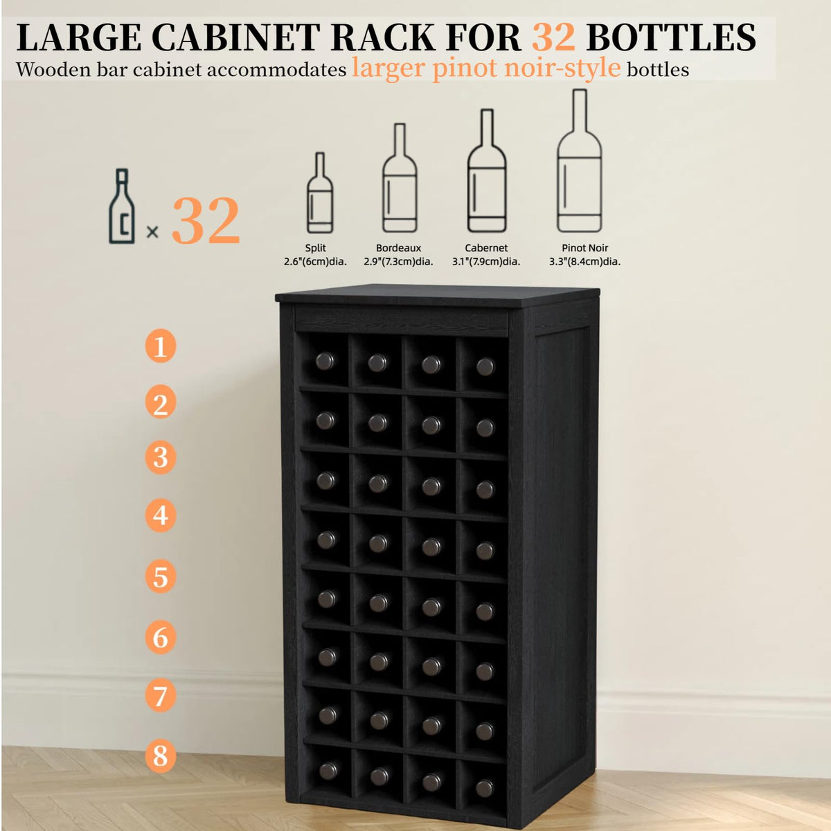 WERSMT 8-Tier Freestanding Wine Rack Wood, 32 Bottles Wine Rack Counter for Small Space, Farmhouse Stackable Modular Wine Bottle Holder Rack, White