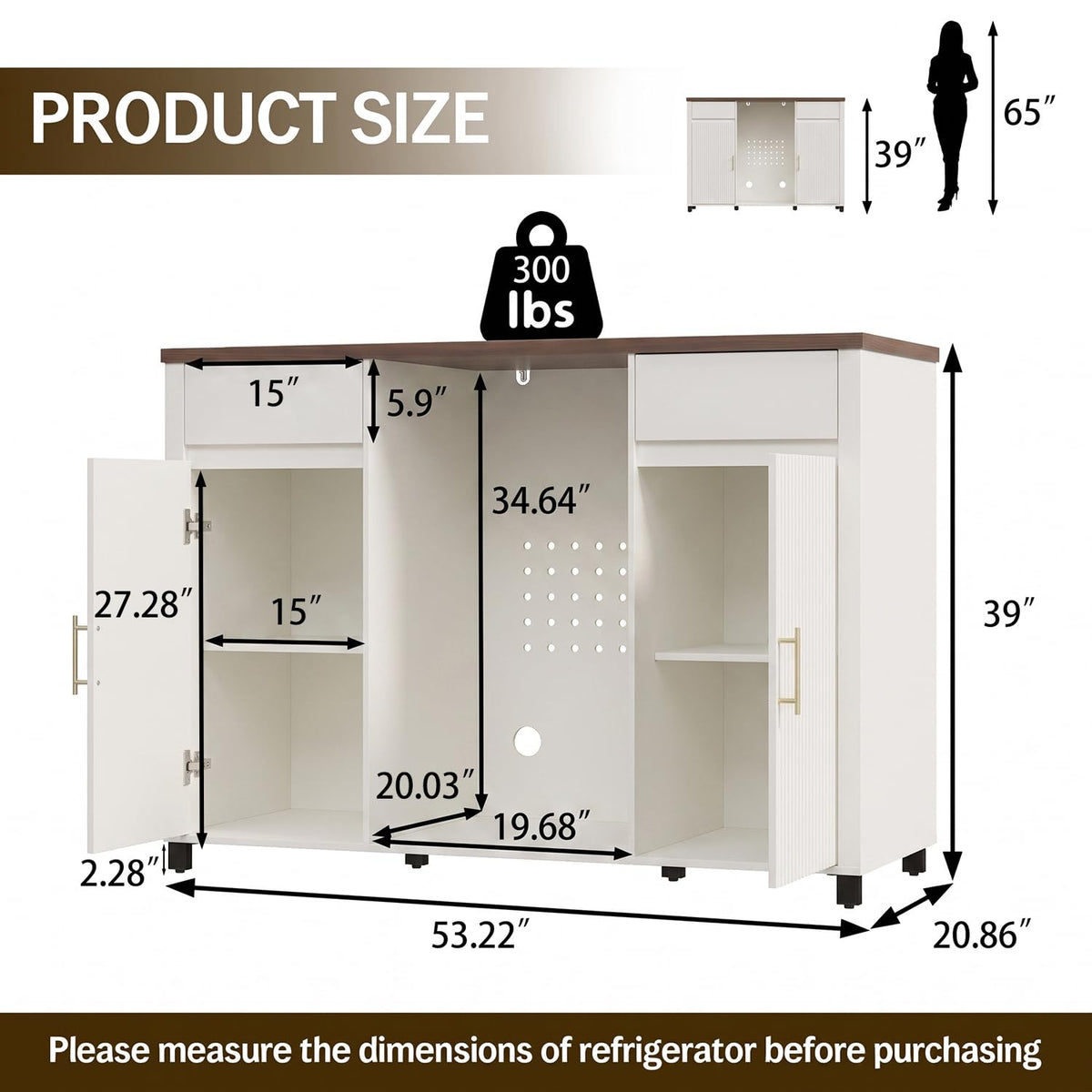 Tornivk 53" Large Coffee Bar Cabinet with Fridge Space, Black