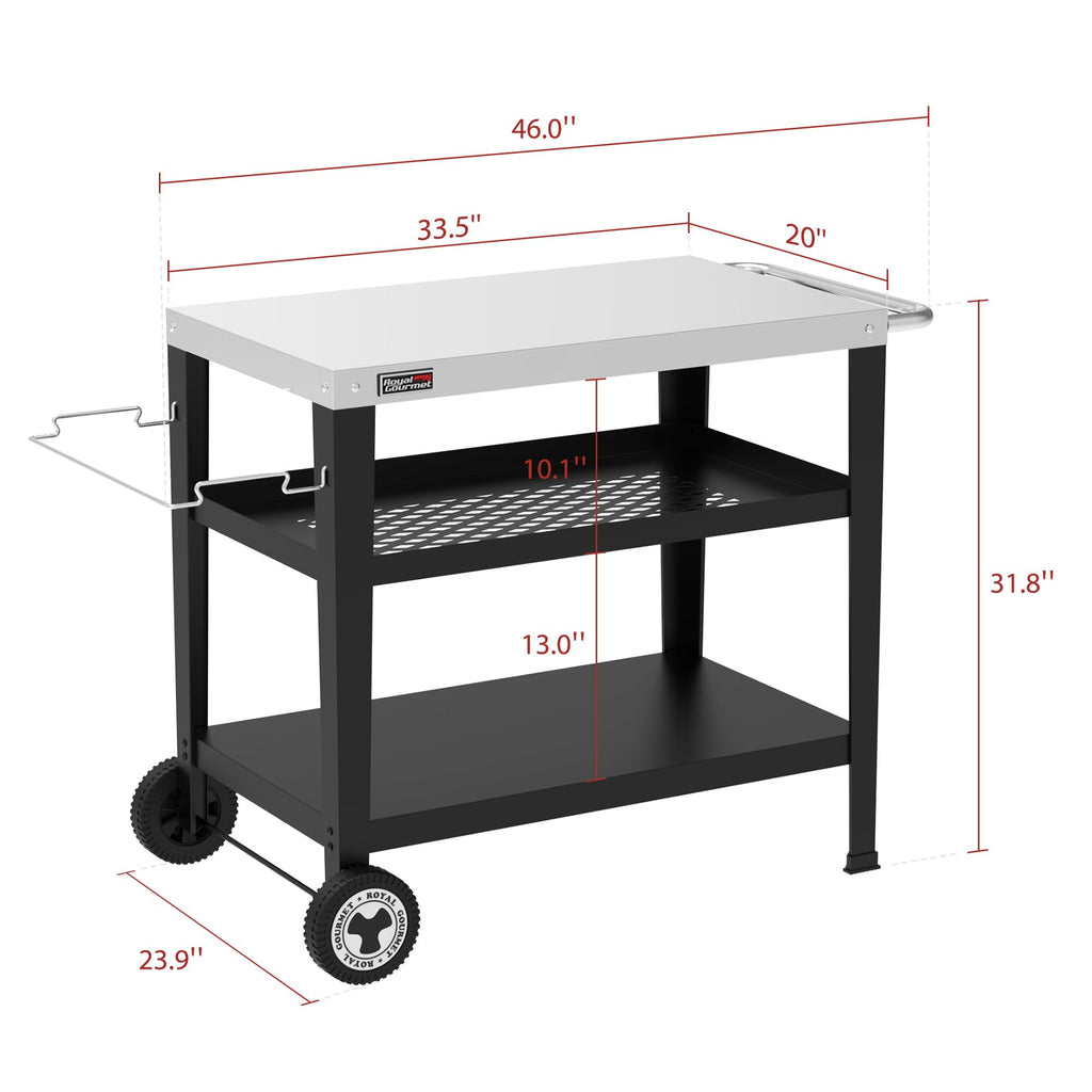 Royal Gourmet PC4401B 3-Tier Dining Cart with Wind Guard, Black