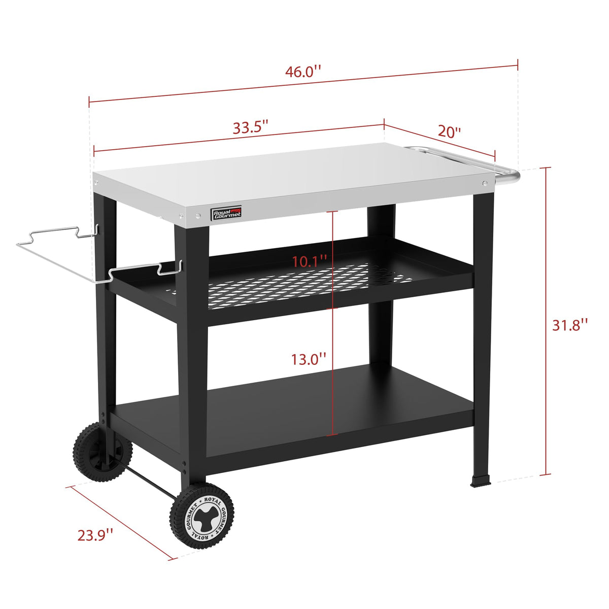 Royal Gourmet PC4401B 3-Tier Dining Cart with Wind Guard, Black