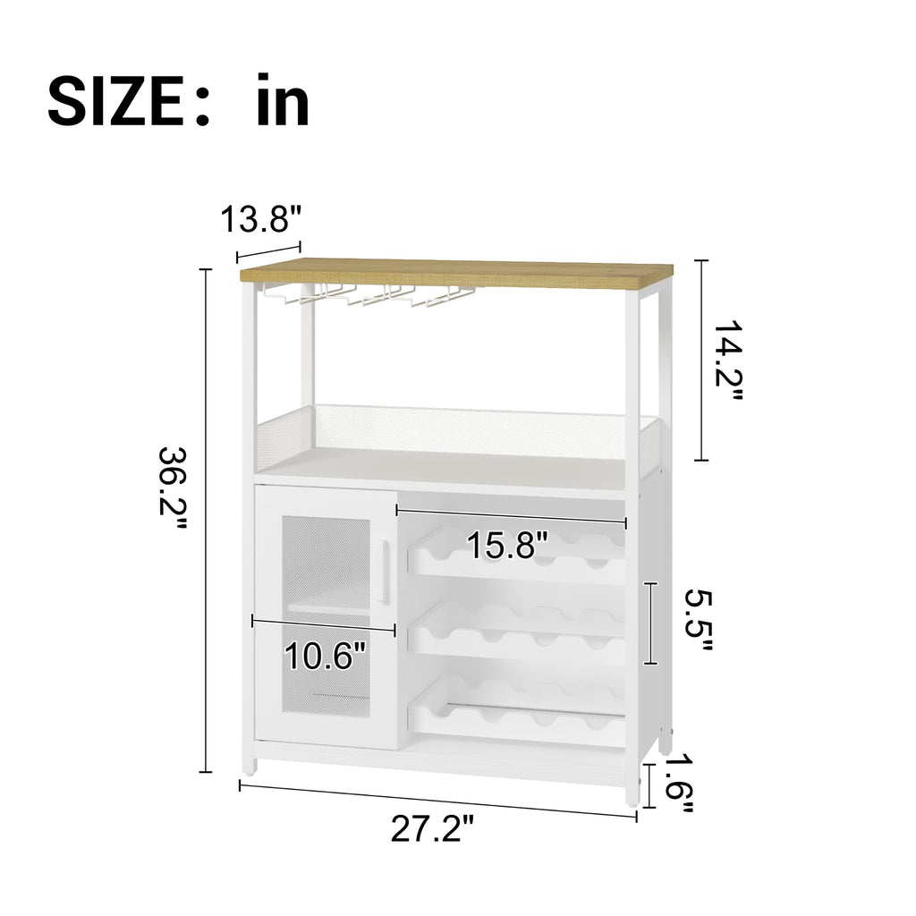 3-Tier Wine Bar Cabinet with Removable Wine Rack, Liquor Storage Cabinet with Glass Holder & Mesh Door, Coffee Bar Sideboard Buffet for Living Room or Dining Room, Gray