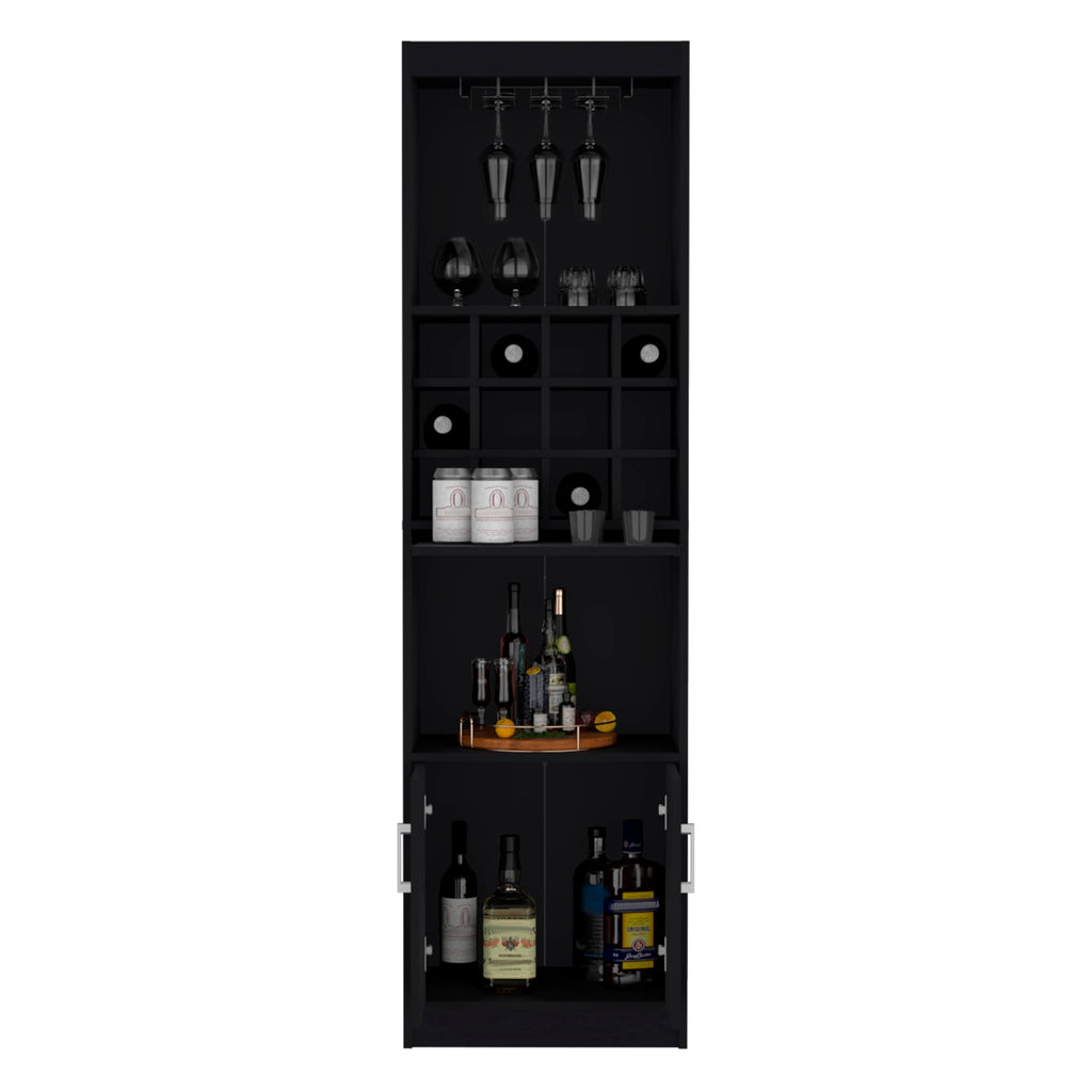 71" Modern Tall Bar Cabinet with 2 Doors Cabinet, 5-Tier Bistro Organizer with 12-Bottle Wine Rack & 12 Stemware Slots, Versatile Liquor Cabinets with Pull-Out Tray for Bar Kitchen Living Room,White