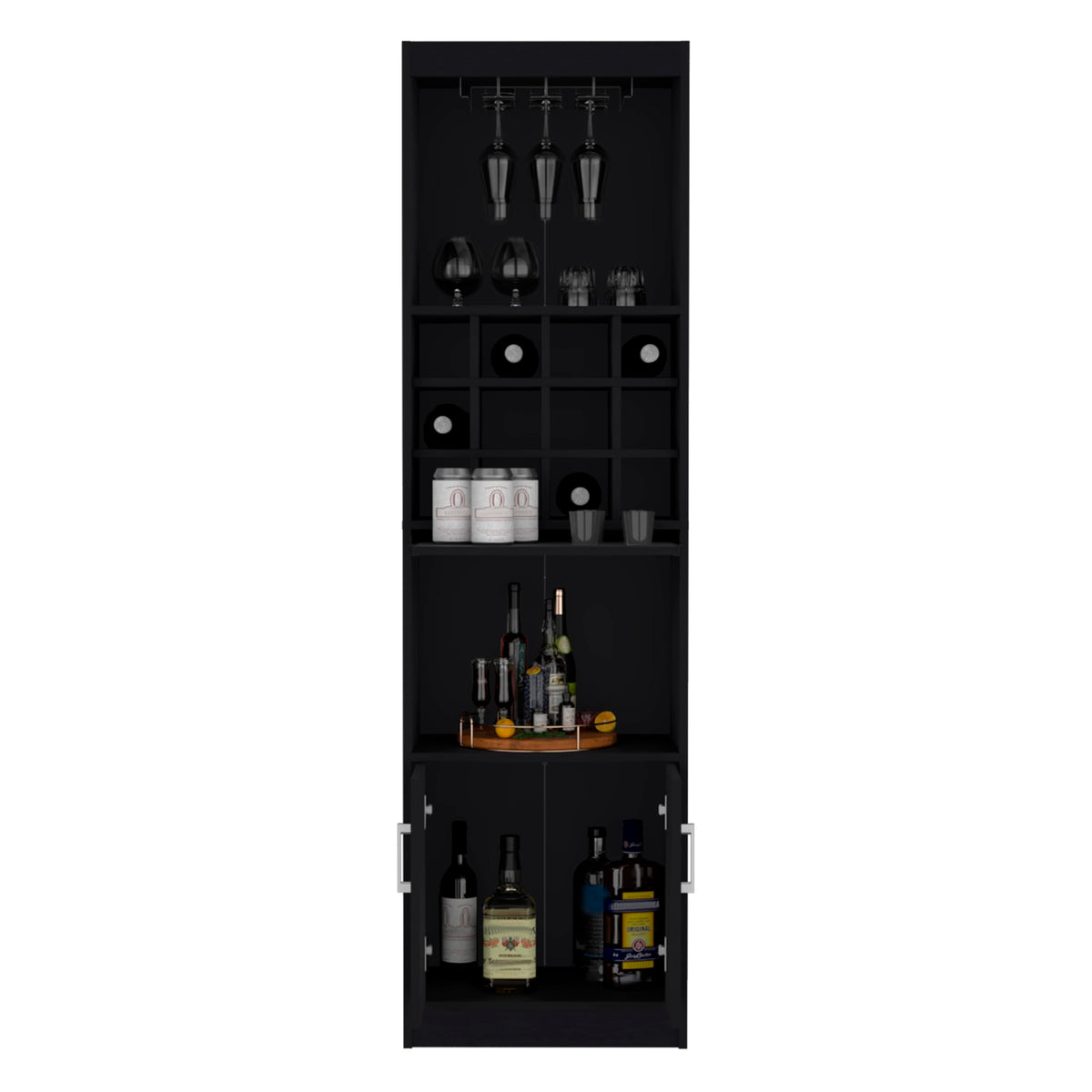 71" Modern Tall Bar Cabinet with 2 Doors Cabinet, 5-Tier Bistro Organizer with 12-Bottle Wine Rack & 12 Stemware Slots, Versatile Liquor Cabinets with Pull-Out Tray for Bar Kitchen Living Room,White