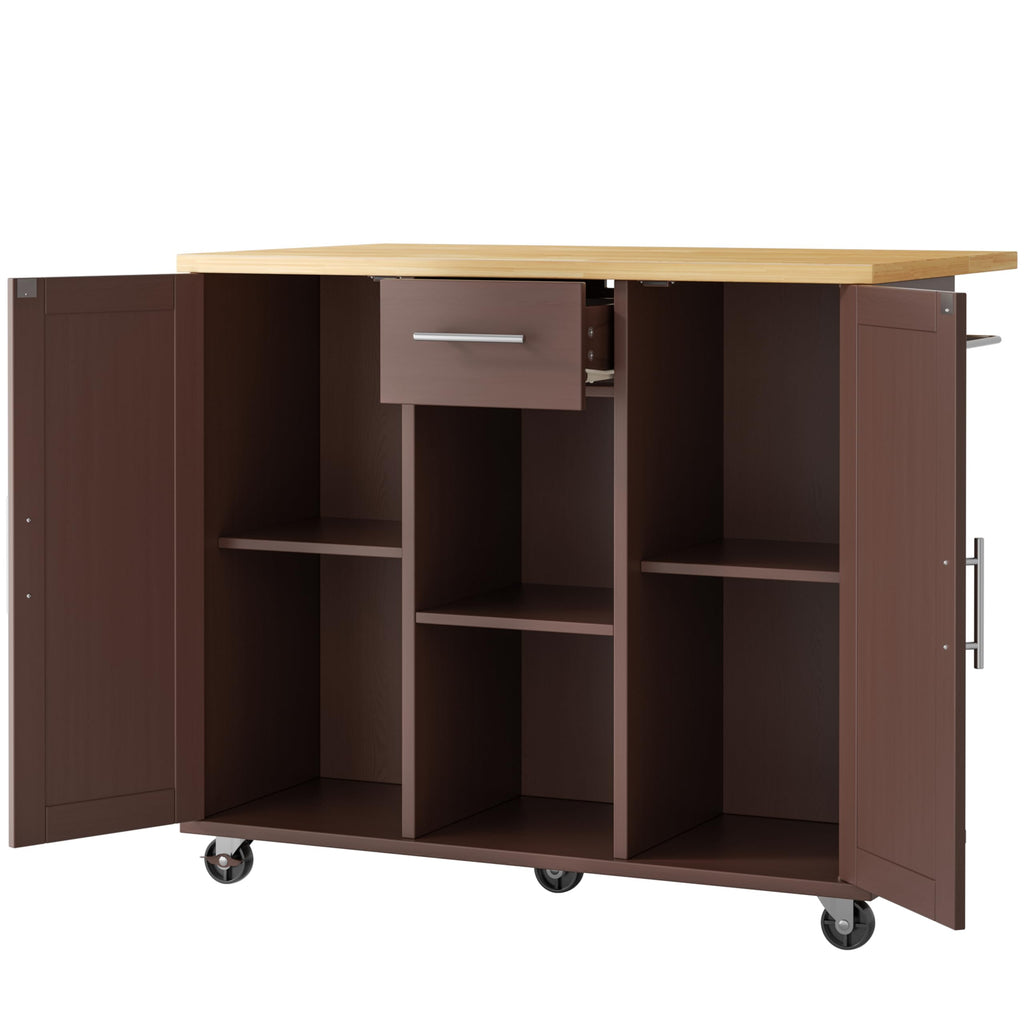 JY QAQA 42" Rolling Kitchen Island Cart with Storage, Drop Leaf Countertop, Drawers & Towel Rack, Mobile Kitchen Table on Wheels for Kitchen Dining Room, White