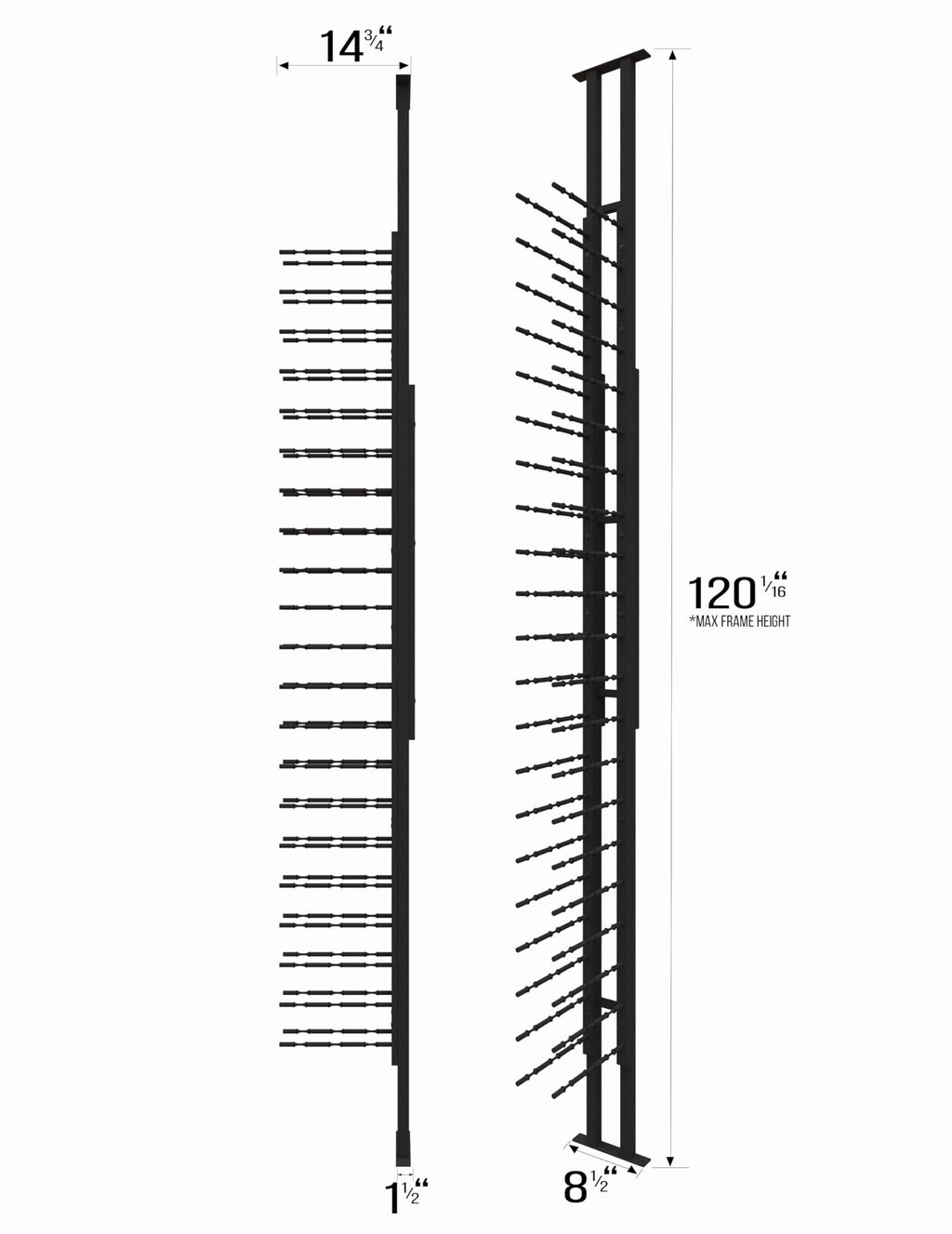 Ultra Wine Racks Floor-to-Ceiling Mount Display (1 Side, Double Deep, Black, Holds 42 Wine Bottles) - Modern Metal Wine Storage for Wine Cellars, Home Bars, Kitchens, and Dining Rooms