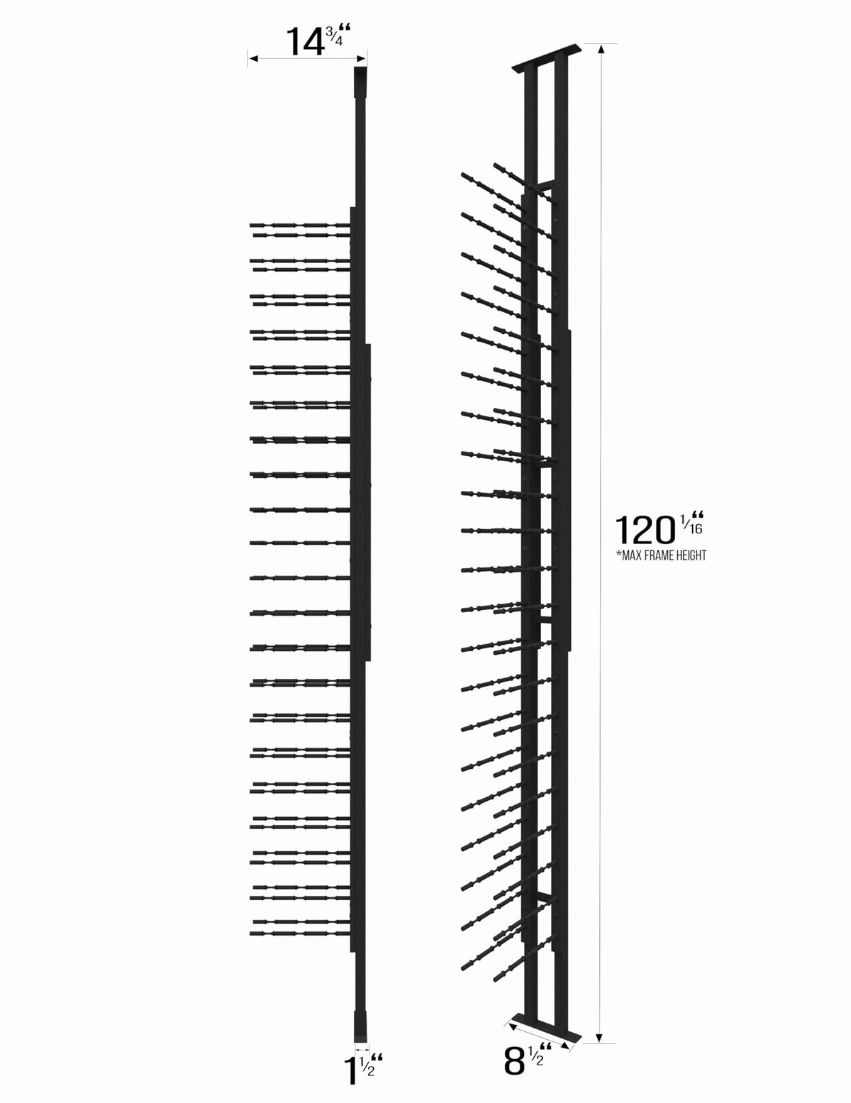 Ultra Wine Racks Floor-to-Ceiling Mount Display (1 Side, Double Deep, Black, Holds 42 Wine Bottles) - Modern Metal Wine Storage for Wine Cellars, Home Bars, Kitchens, and Dining Rooms