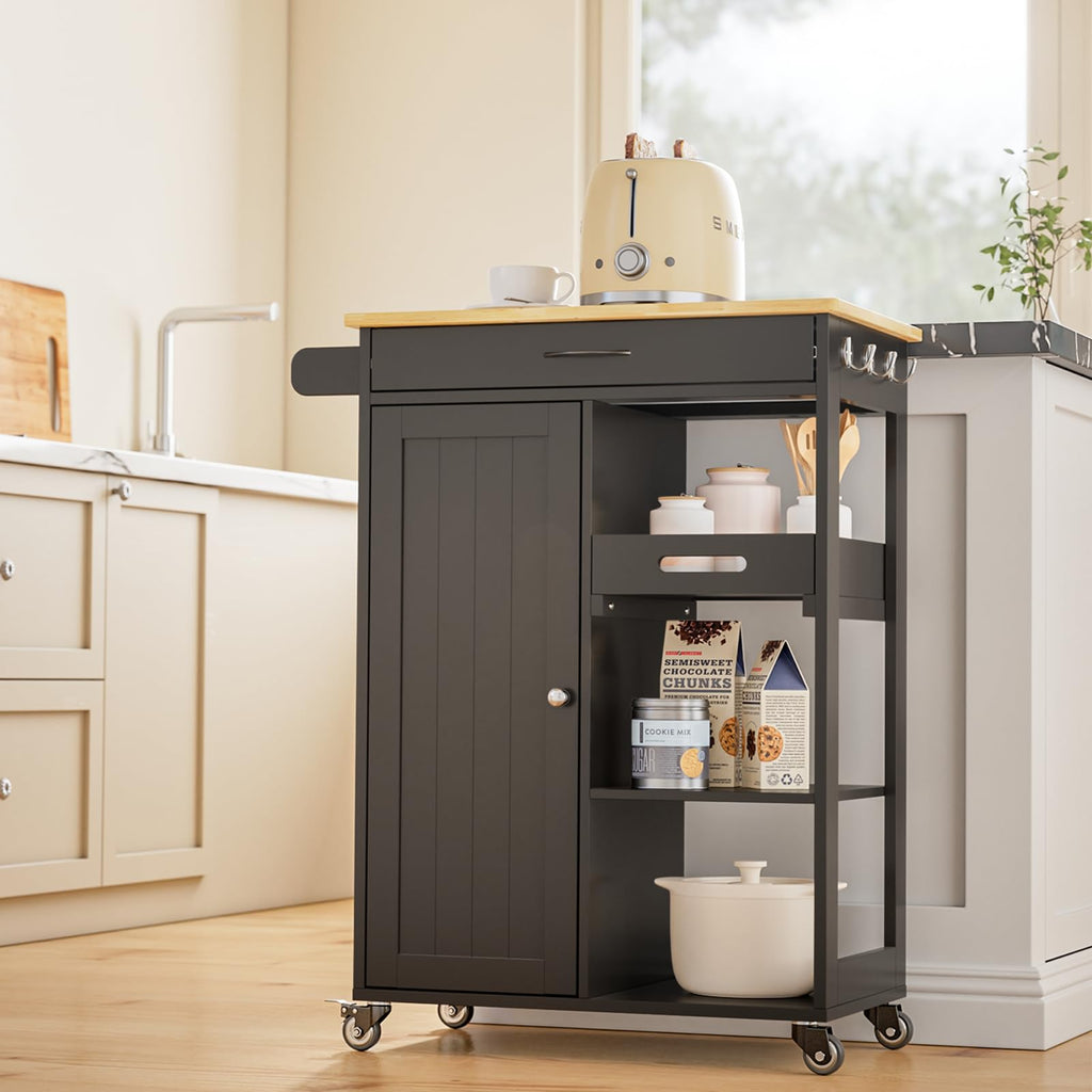 Gizoon Kitchen Island Cart with Storage Cabinet & Removable Tray