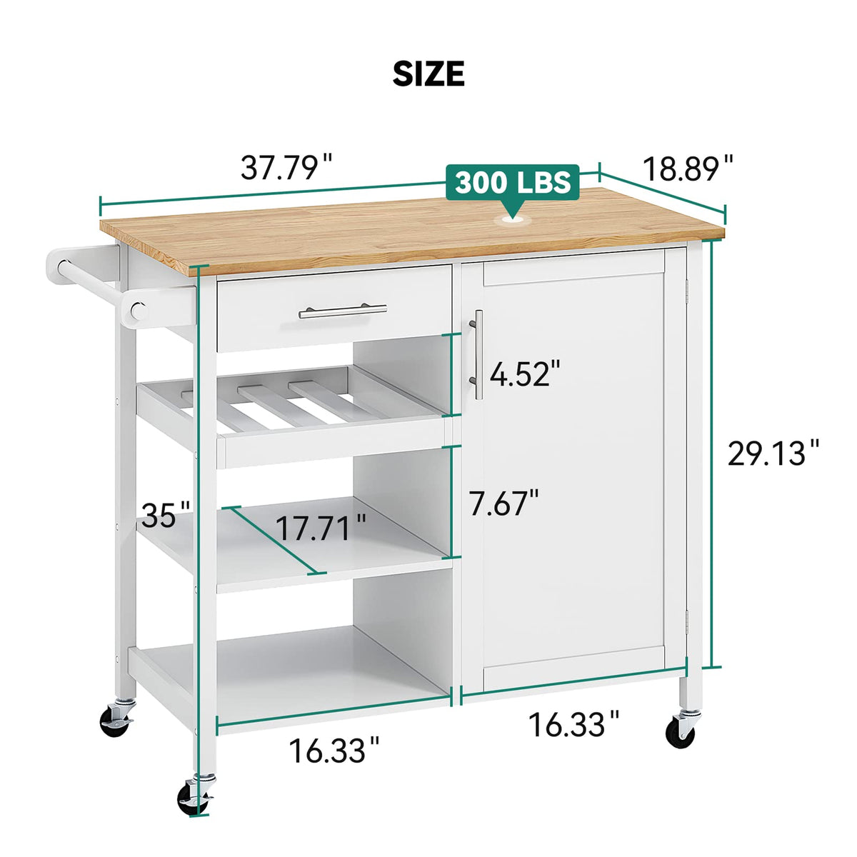 YITAHOME Small Solid Wood Top Kitchen Island Cart on Wheels with Storage
