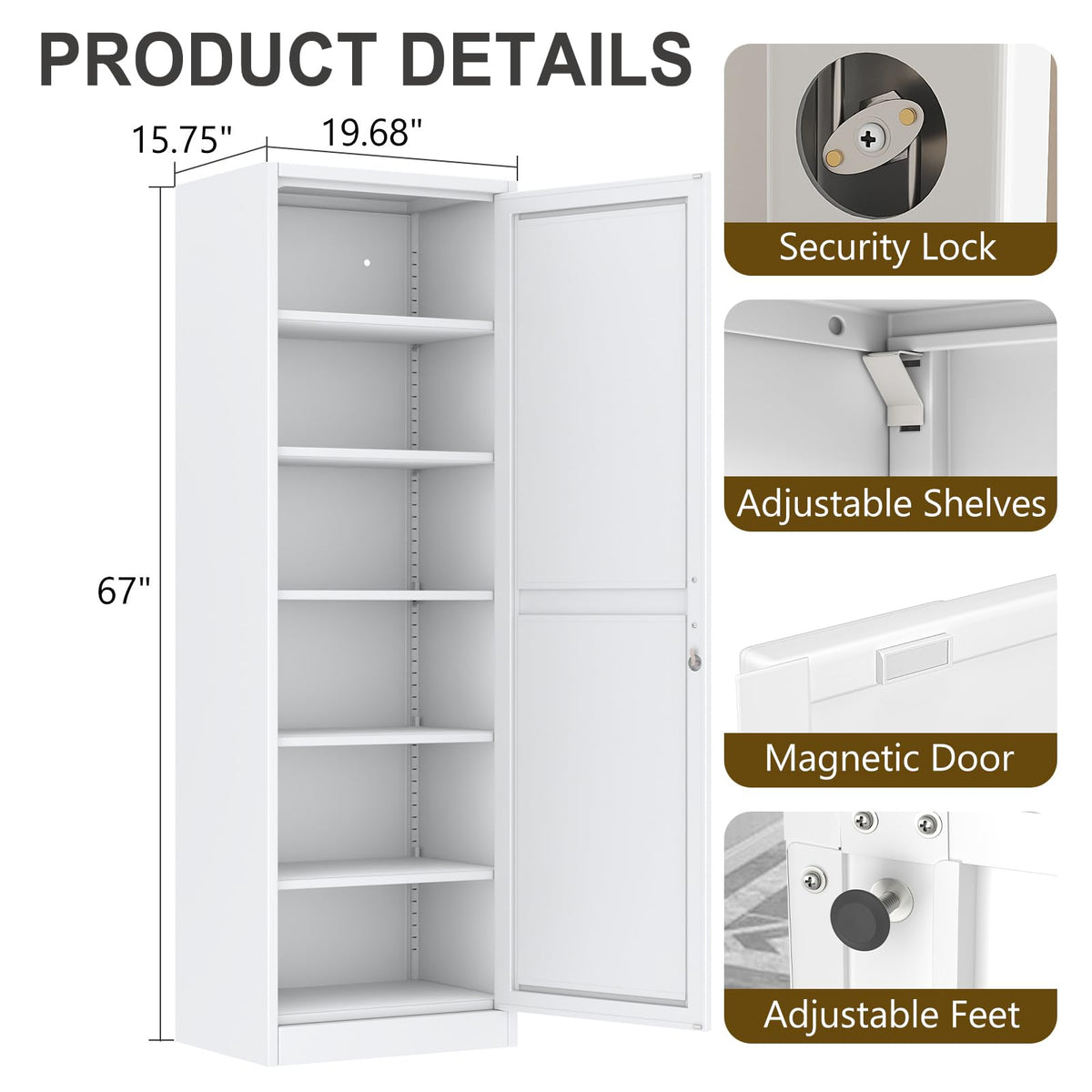 67" Tall Metal Pantry Cabinet, Narrow Freestanding Storage Cabinet, Black